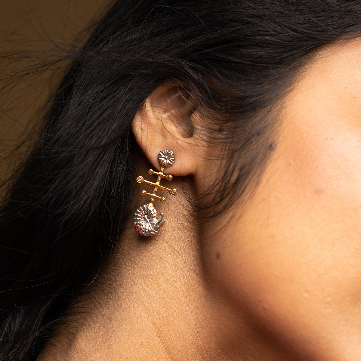 Makara Mudra Silver Earrings