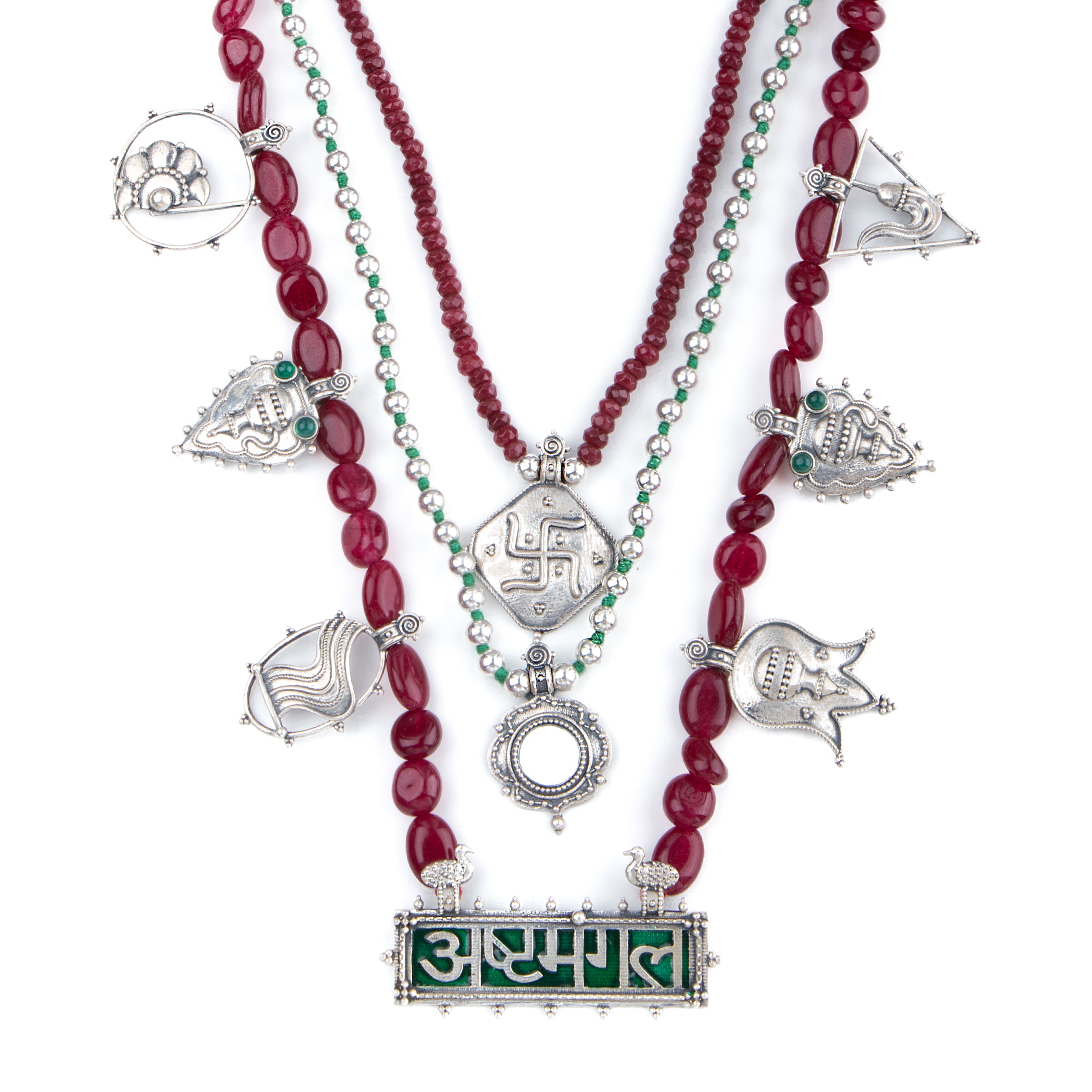 Ashtamangal Silver Pendant 3 Layered Necklace By Moha