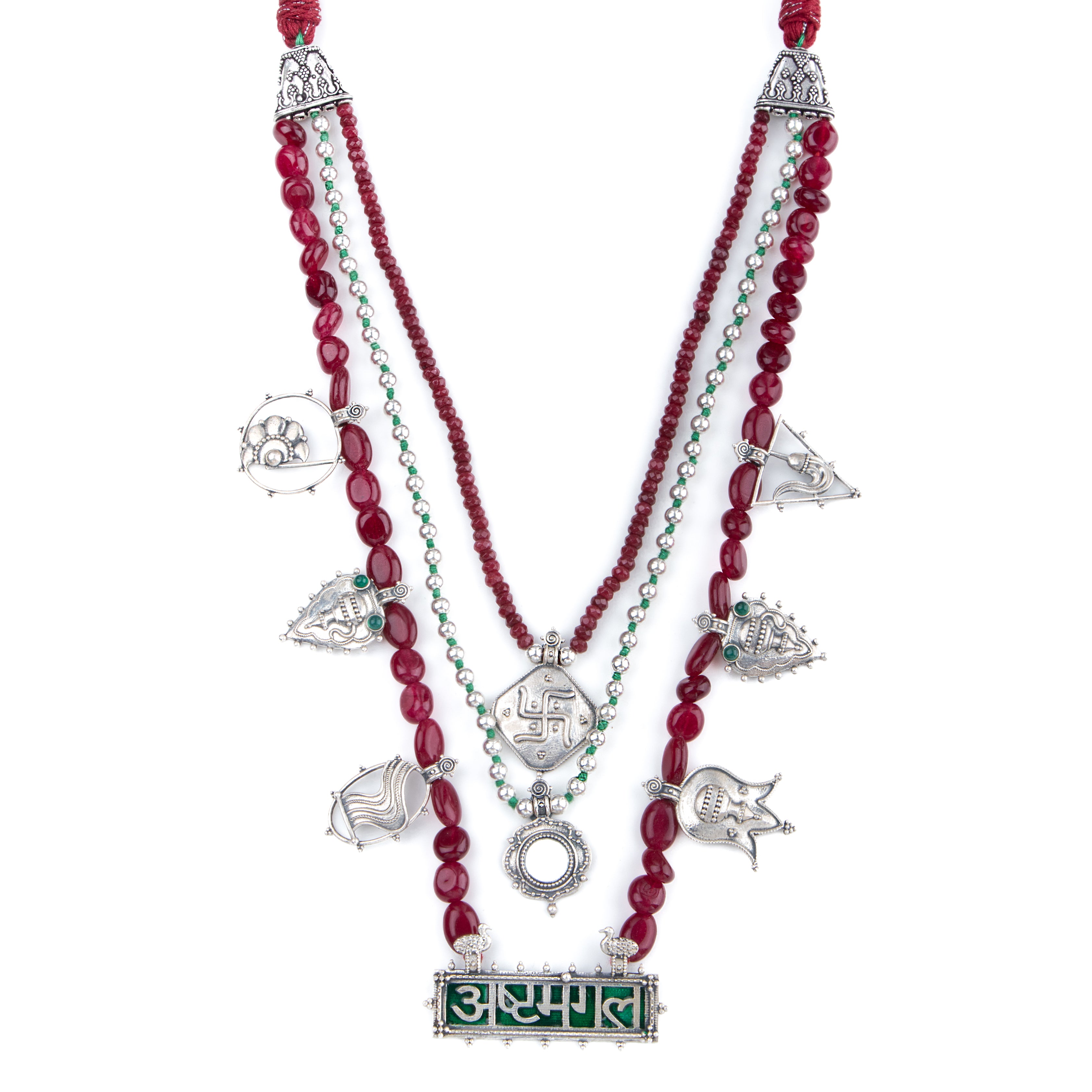Ashtamangal Silver Pendant 3 Layered Necklace By Moha