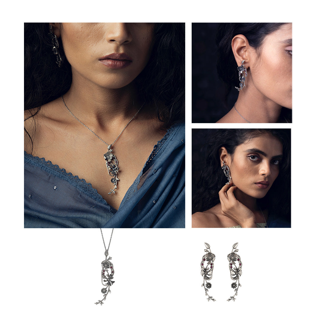 Compton Vertical Pendant and Earrings set