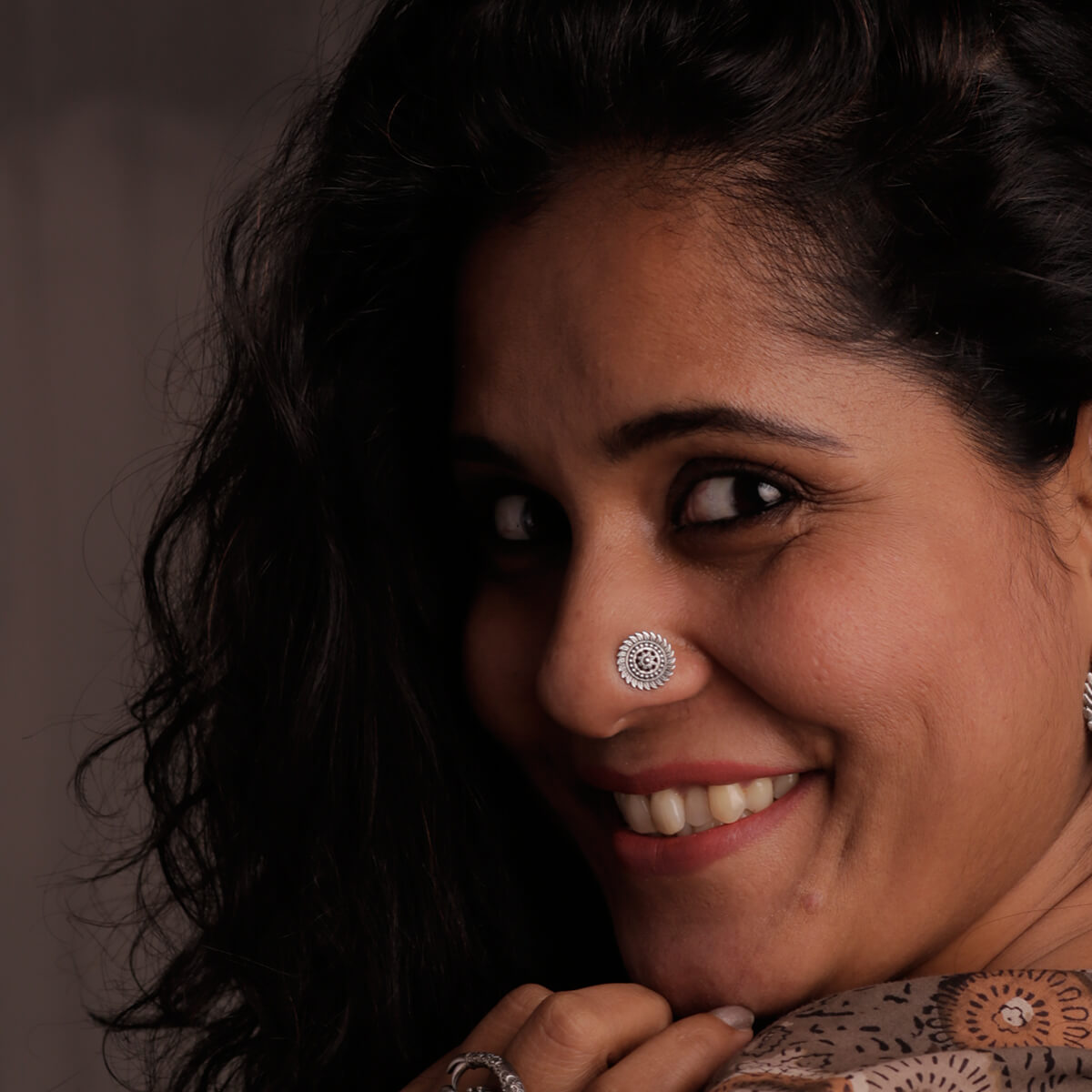 delicate floral circle silver nose pin pierced by moha