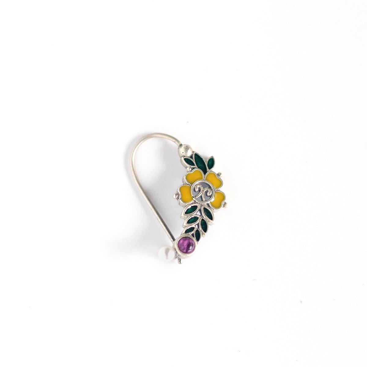 floral silver nath pierced left by moha
