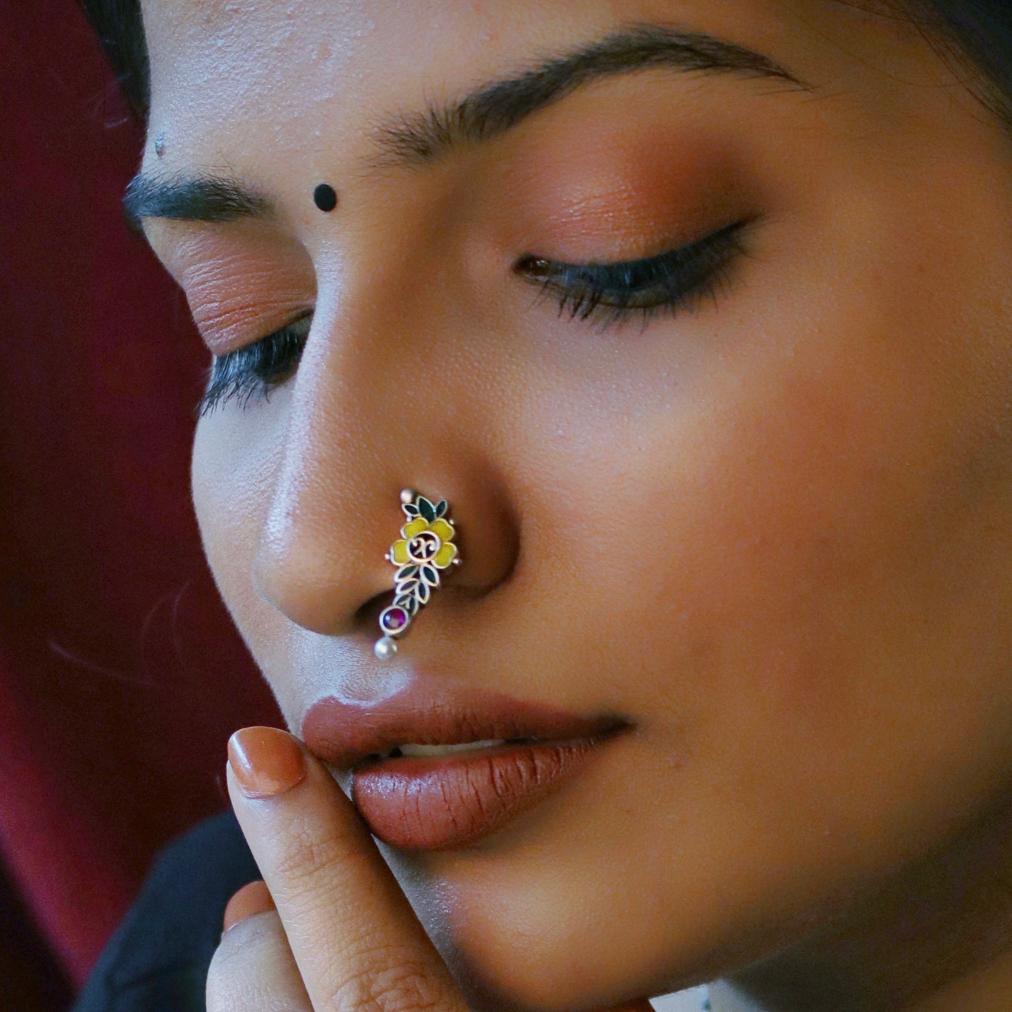 floral silver nath pierced left by moha