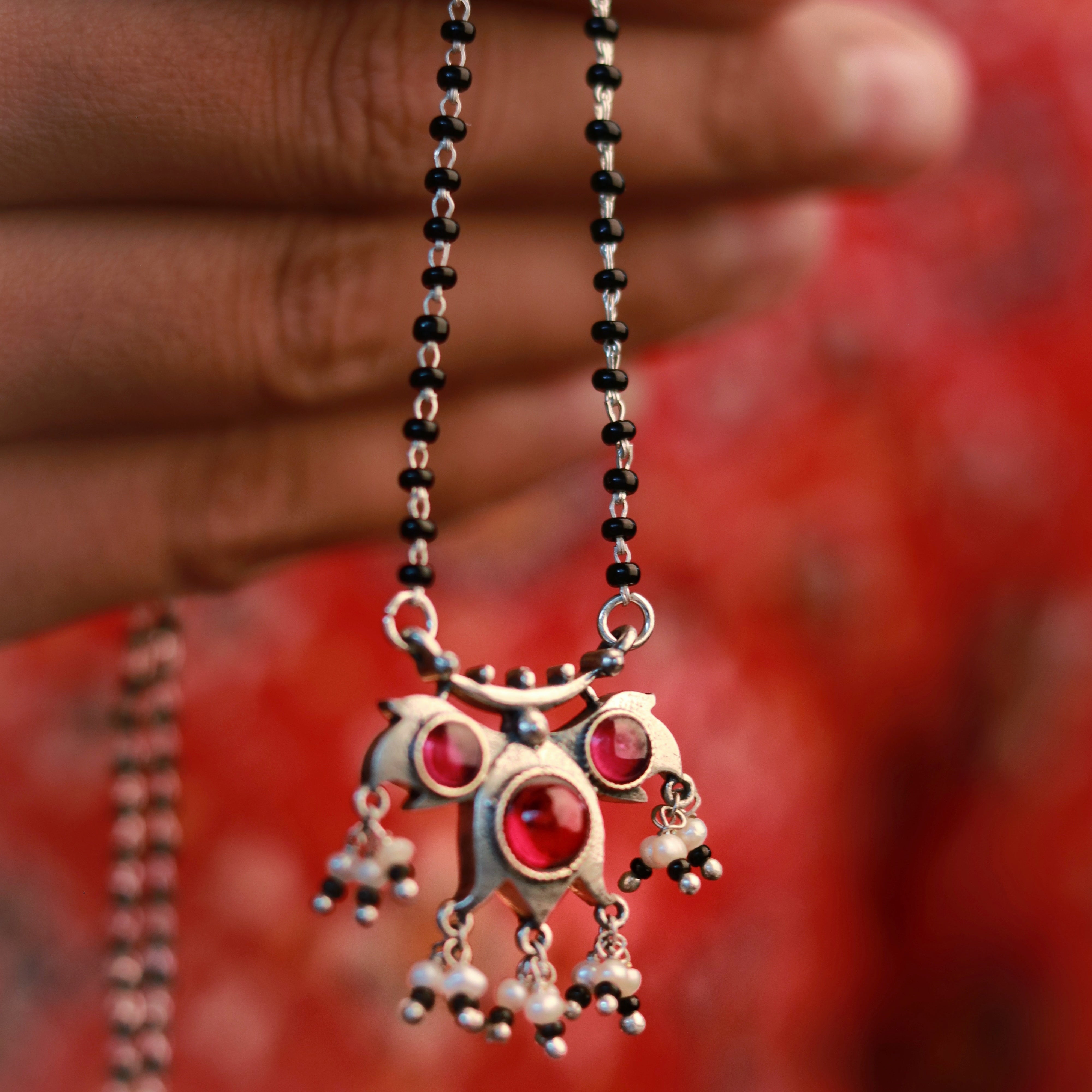 floret zirconia silver mangalsutra by moha