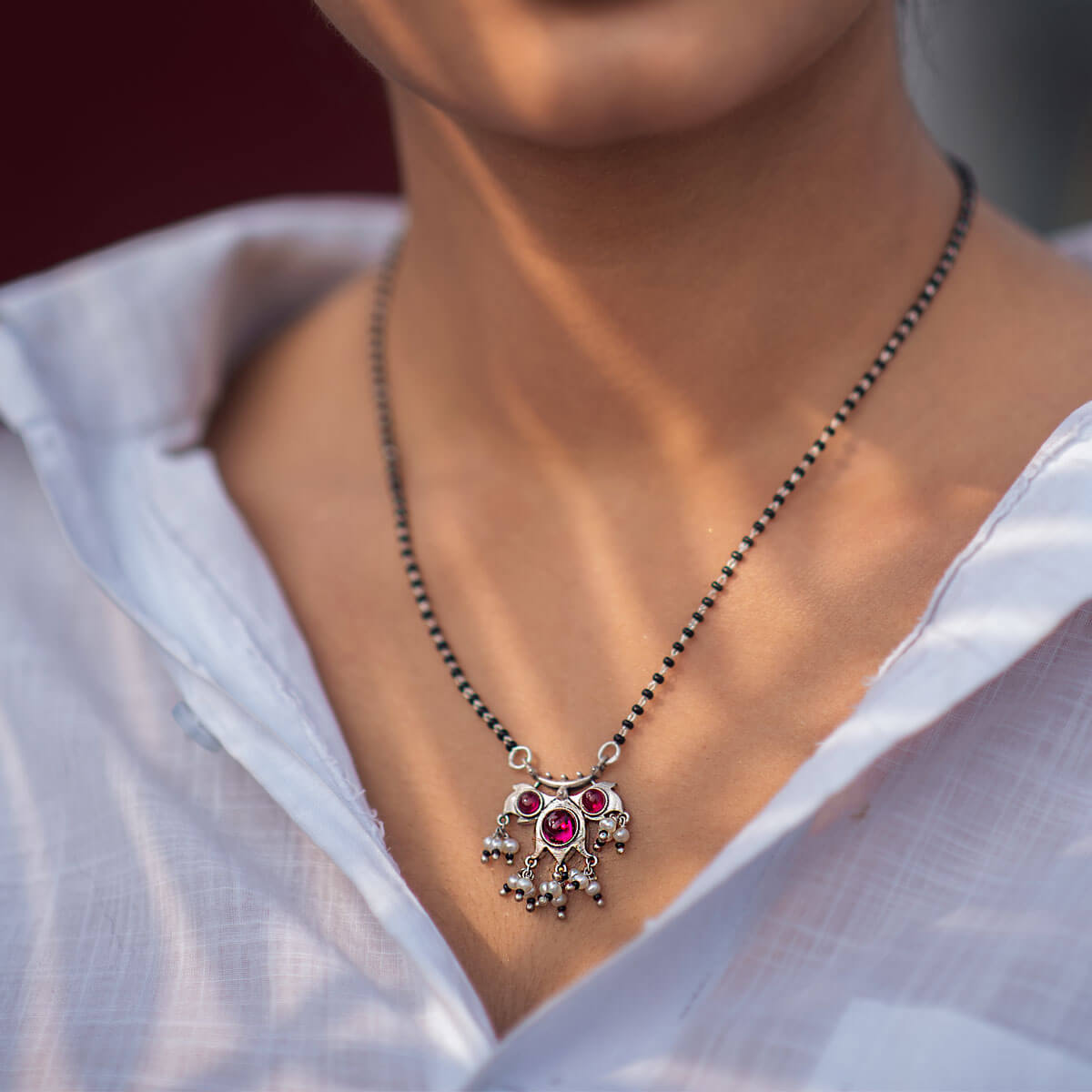 floret zirconia silver mangalsutra by moha