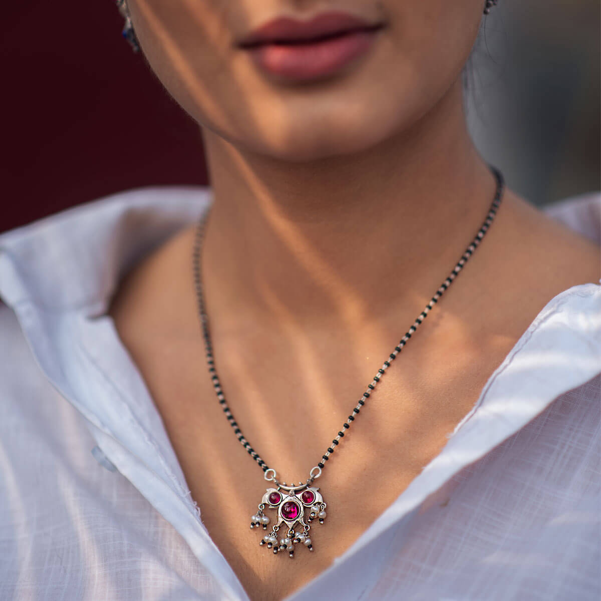 floret zirconia silver mangalsutra by moha