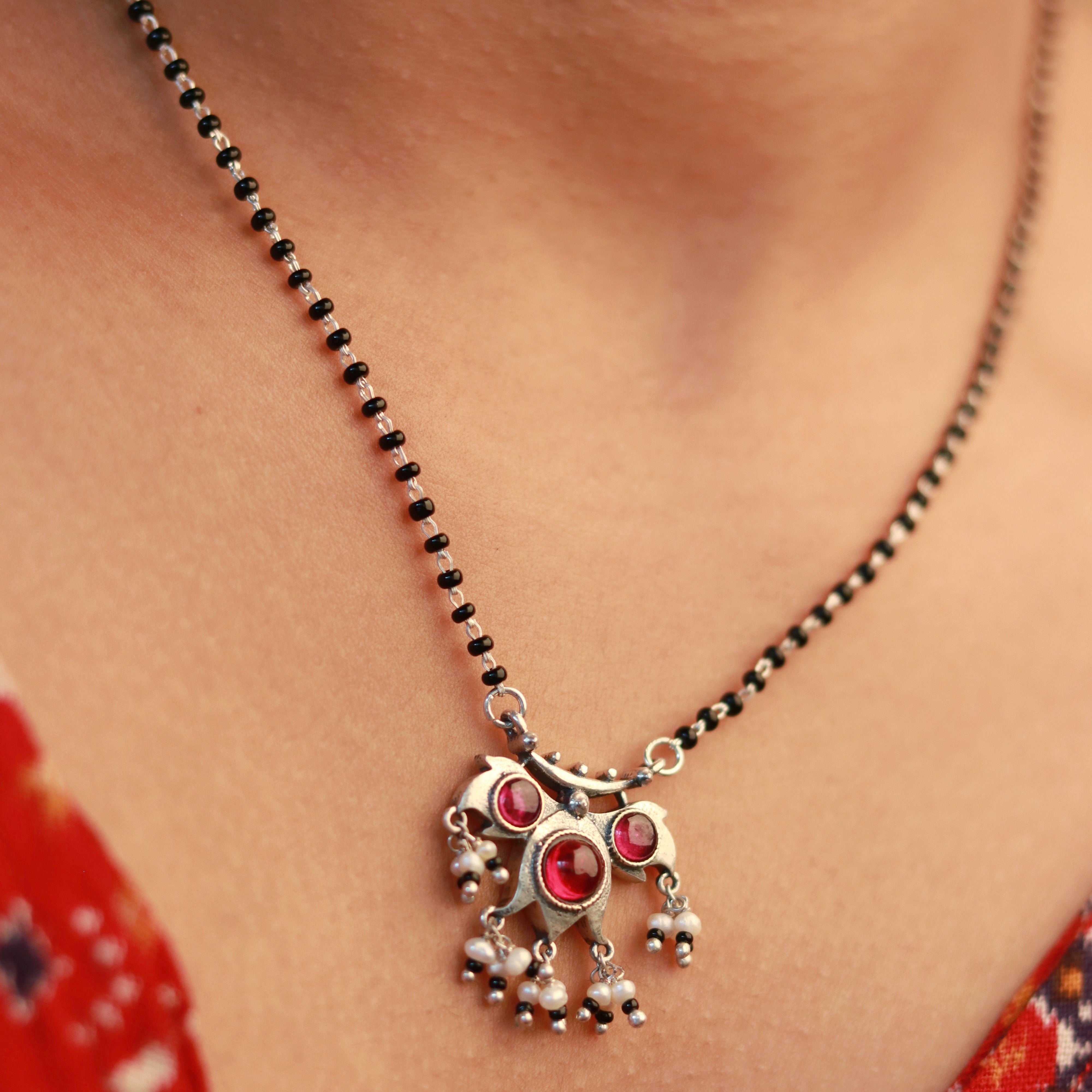 floret zirconia silver mangalsutra by moha