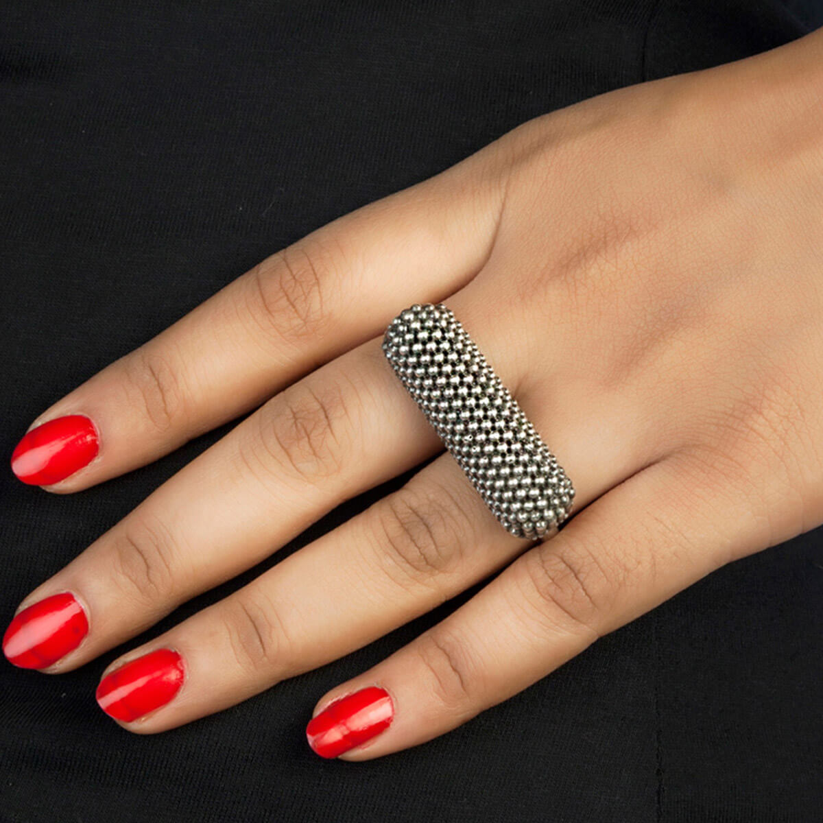 Granules In Joint Silver Finger Ring