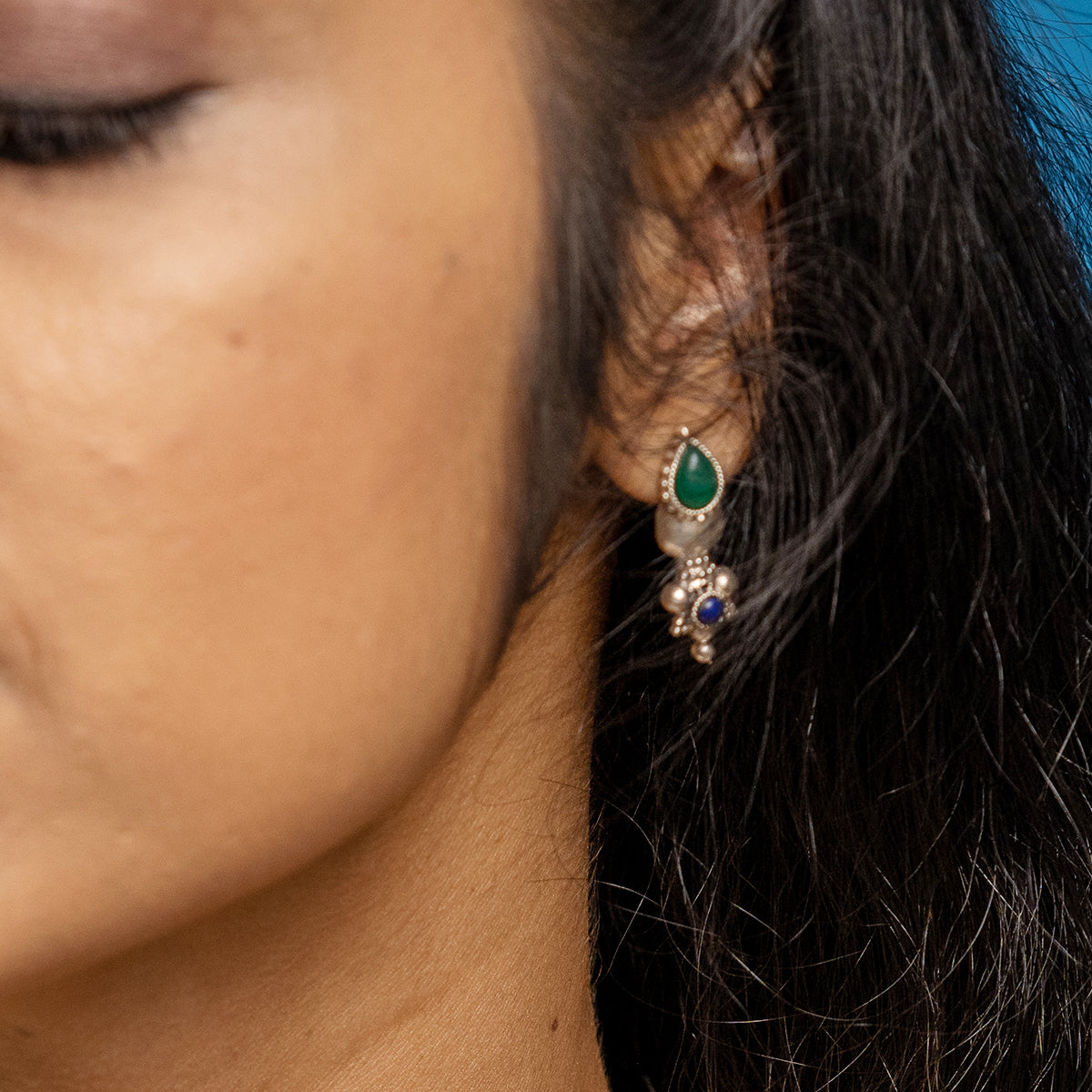 Nazakat Silver Earrings - Green