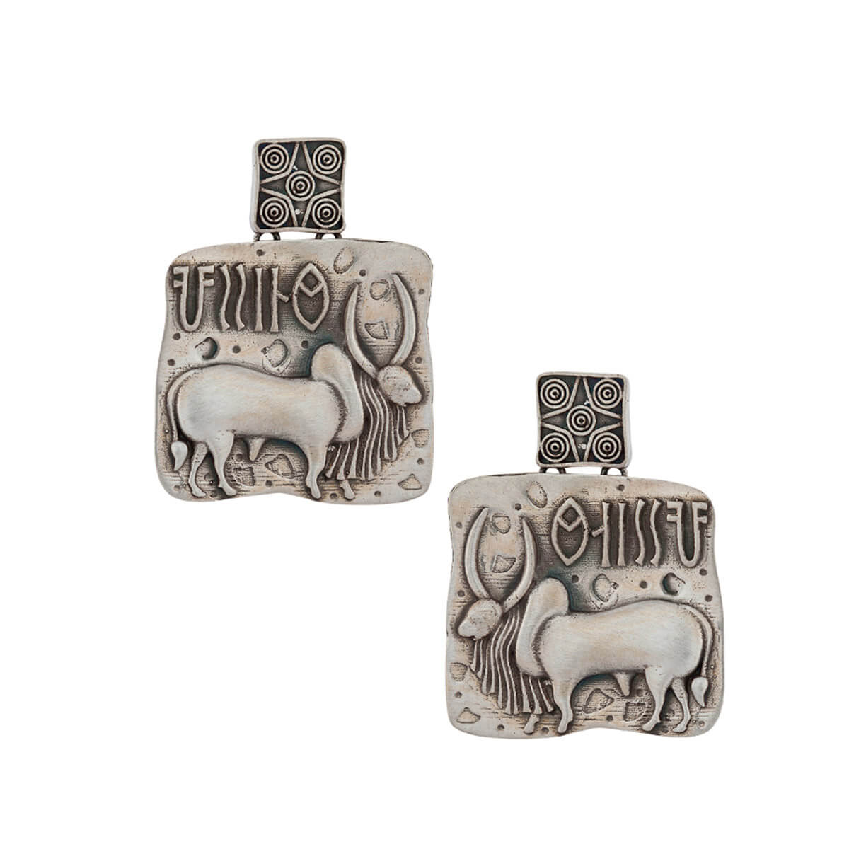 Buy Harappa Vrishabh Bull Seal Silver Earrings - Silver
