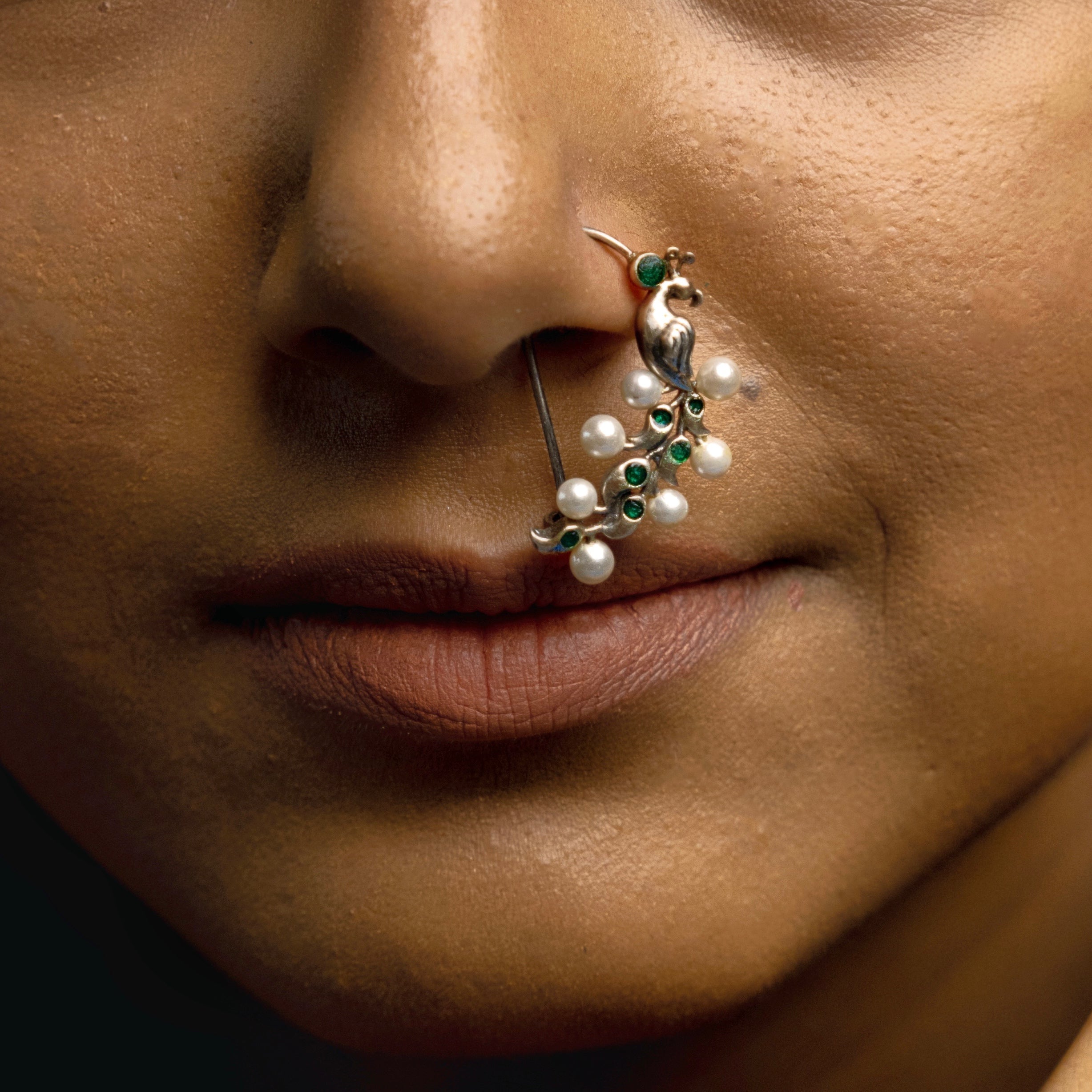Pearl Peacock Silver Nath/ Nose Ring By Moha - Pierced Left