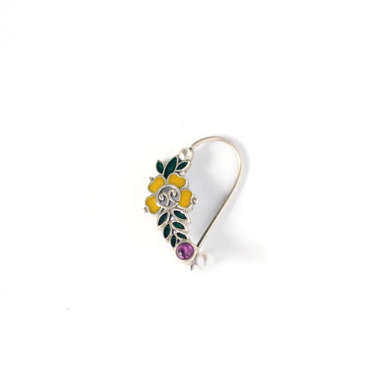 Floral Silver Nath/ Nose Ring By Moha- Pierced Right