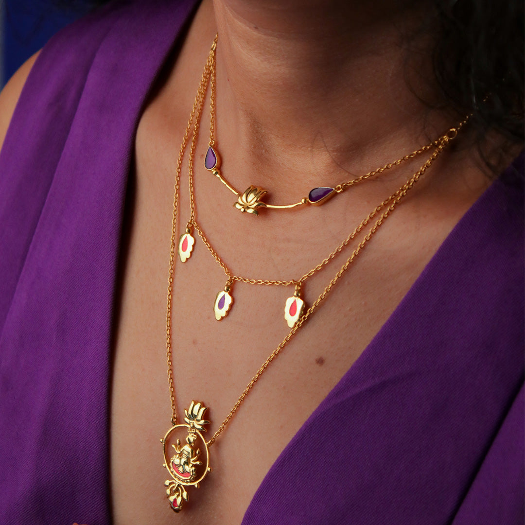 krishna 3 layer silver necklace by moha