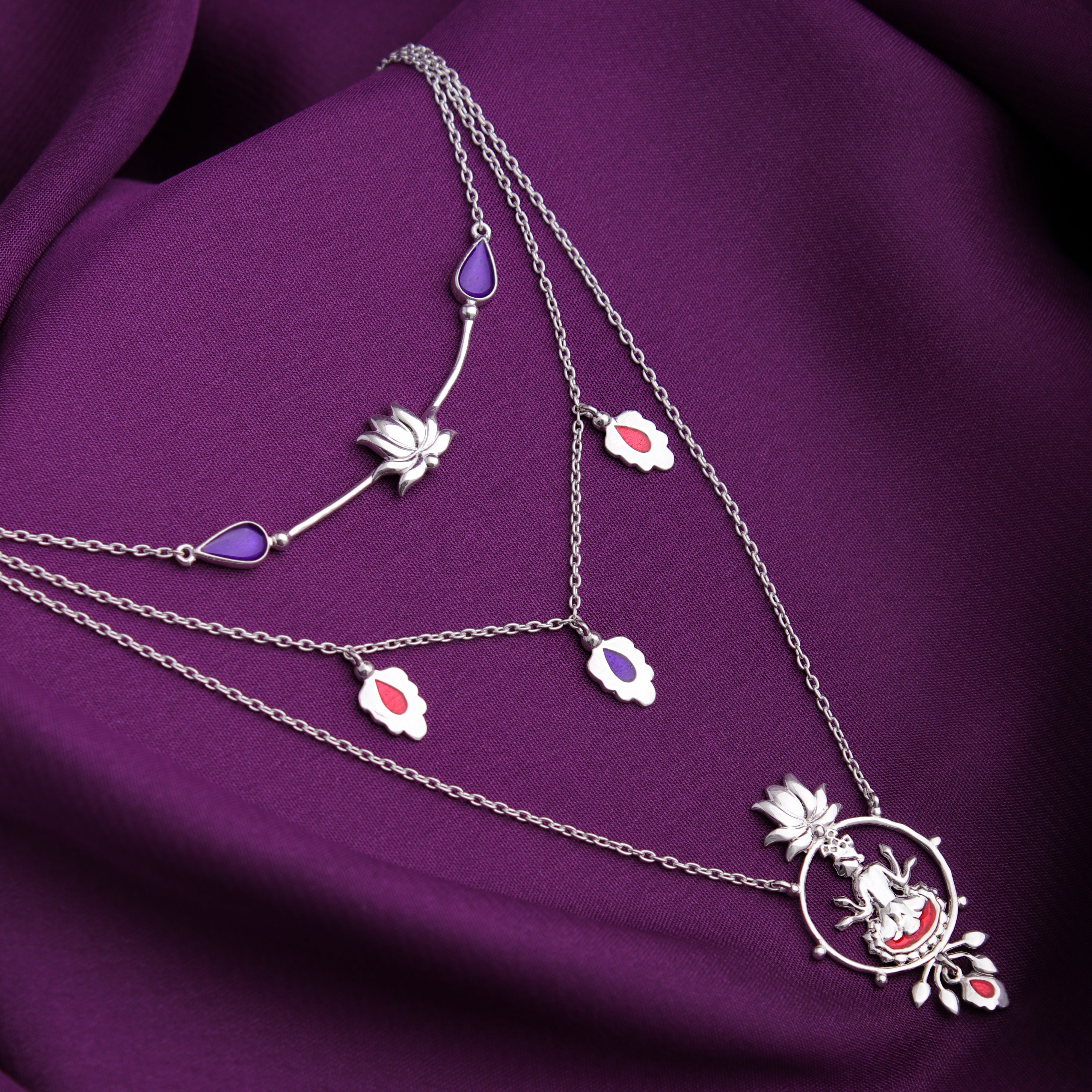 krishna 3 layer silver necklace by moha