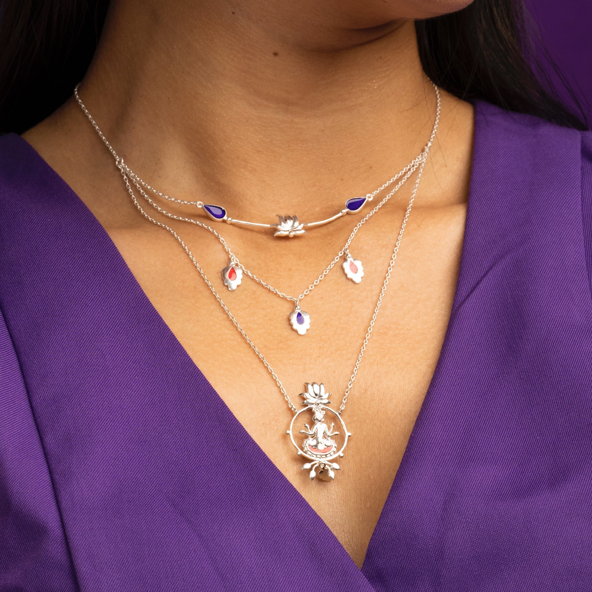 krishna 3 layer silver necklace by moha