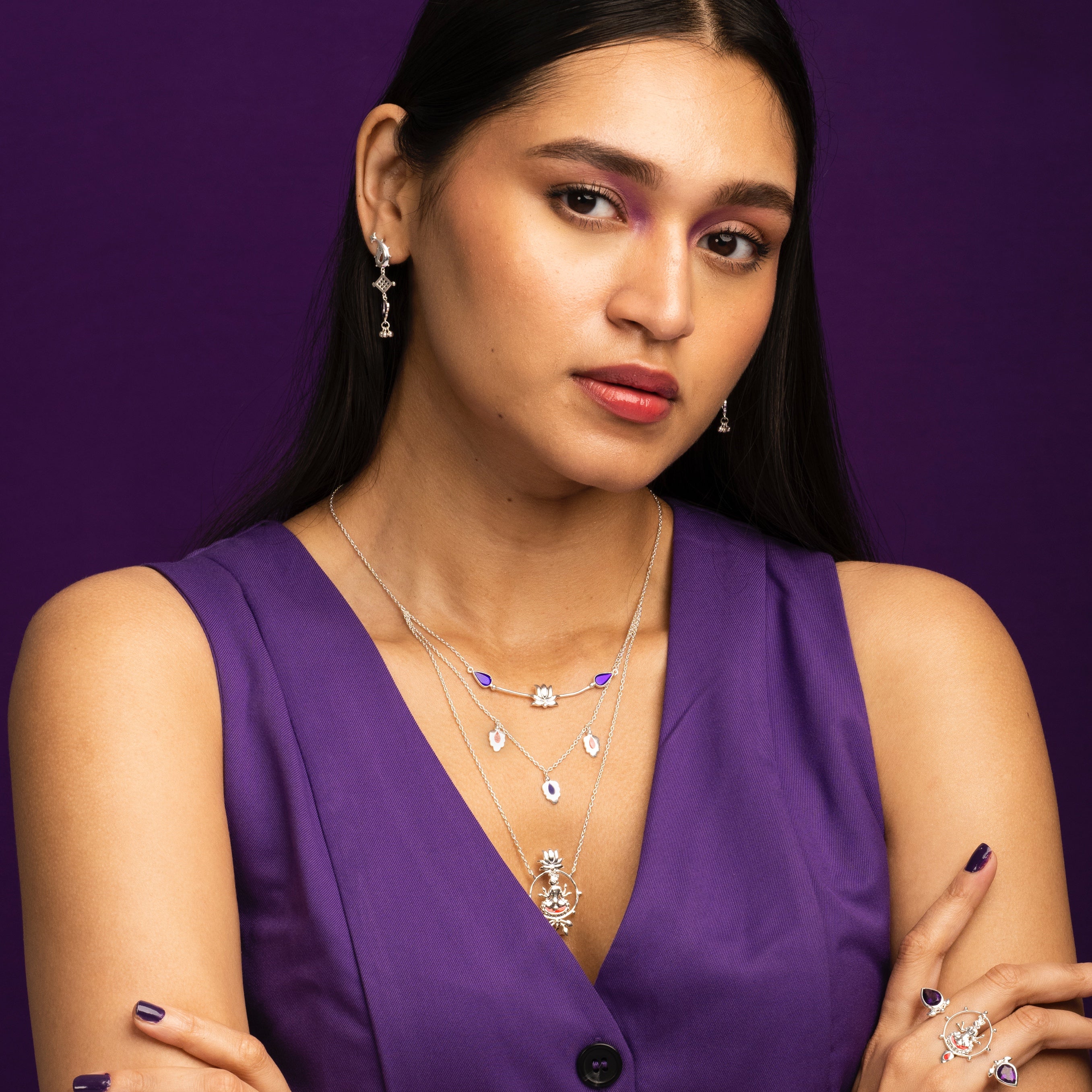 krishna 3 layer silver necklace by moha