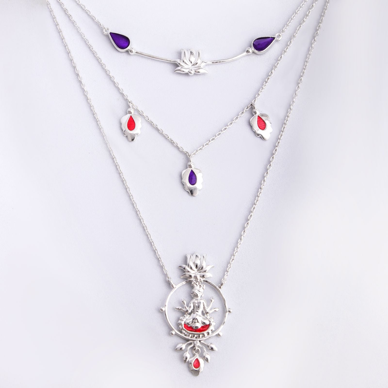 krishna 3 layer silver necklace by moha