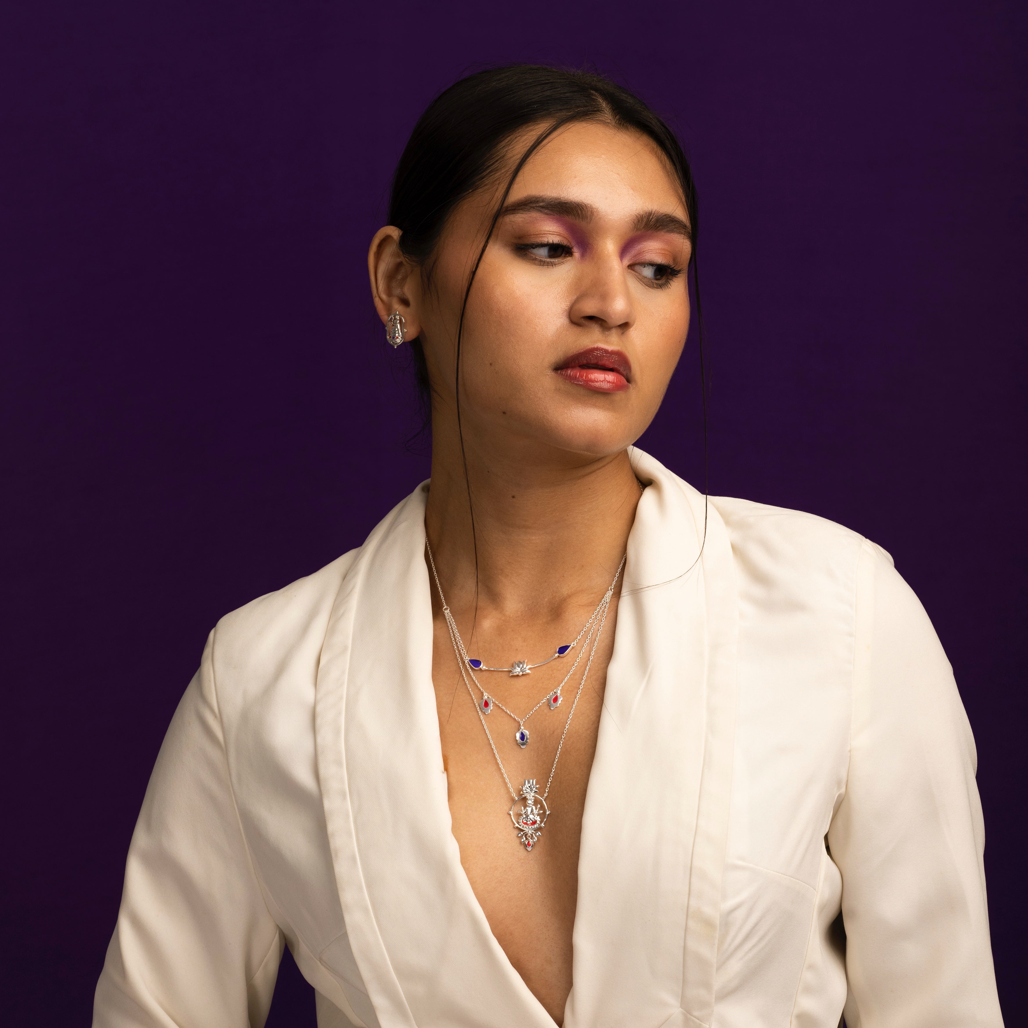 krishna 3 layer silver necklace by moha