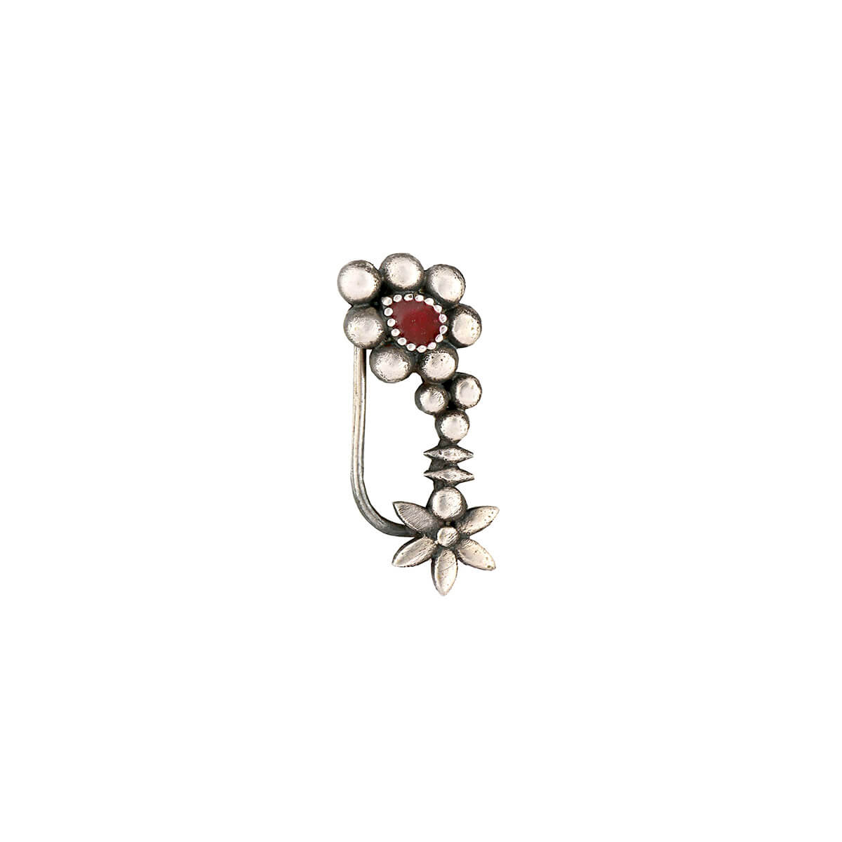 Maharashtrian Silver Nath - Red, Clip-on Left