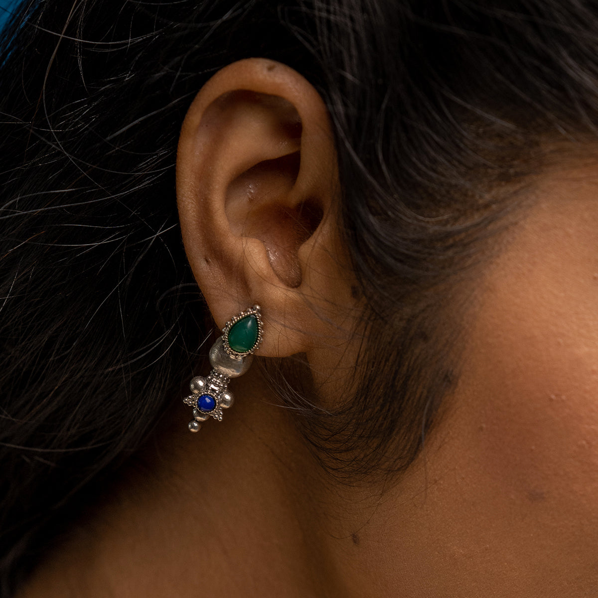 Nazakat Silver Earrings - Green