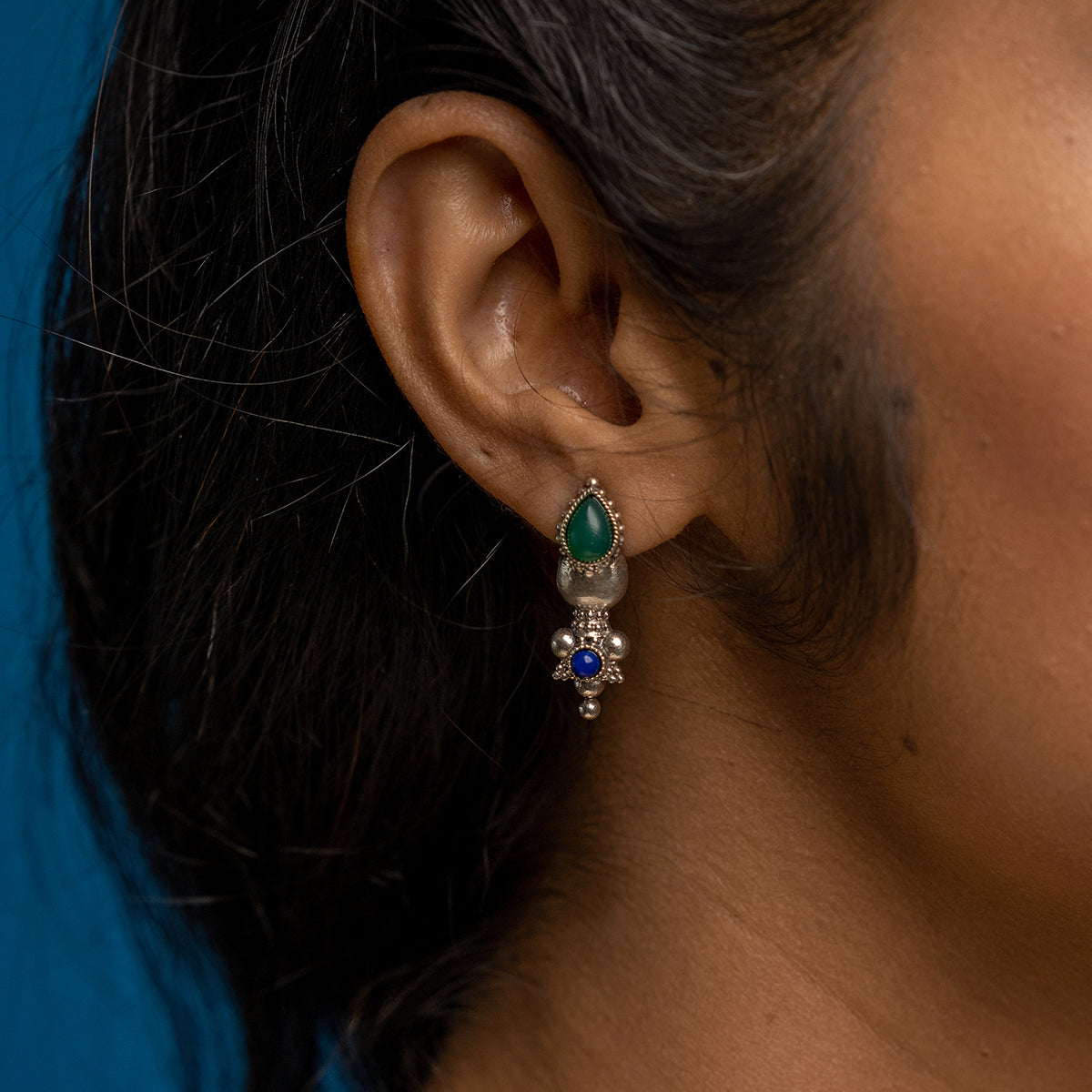 Nazakat Silver Earrings - Green