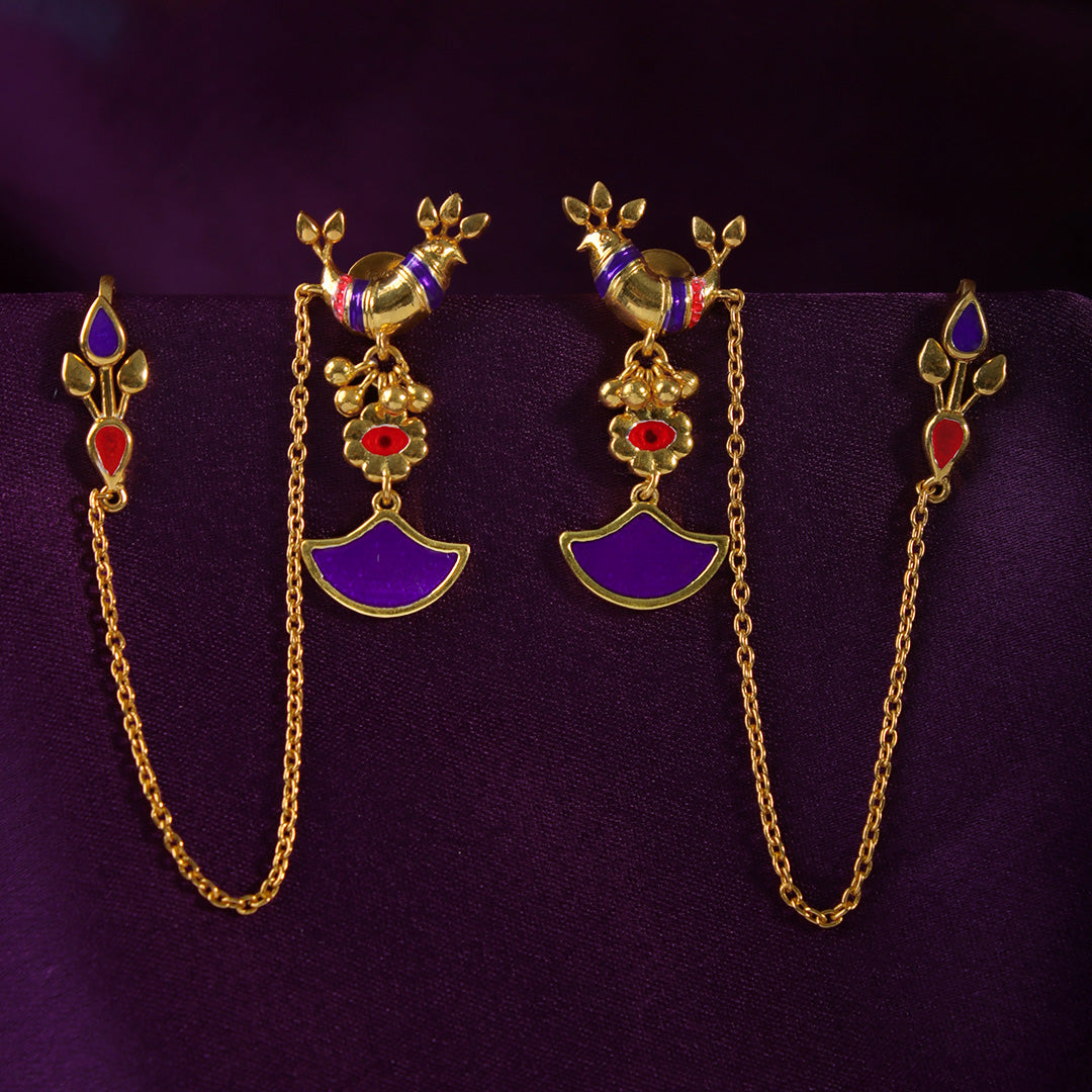 Pakhi Silver Earrings With Ear Chain By Moha