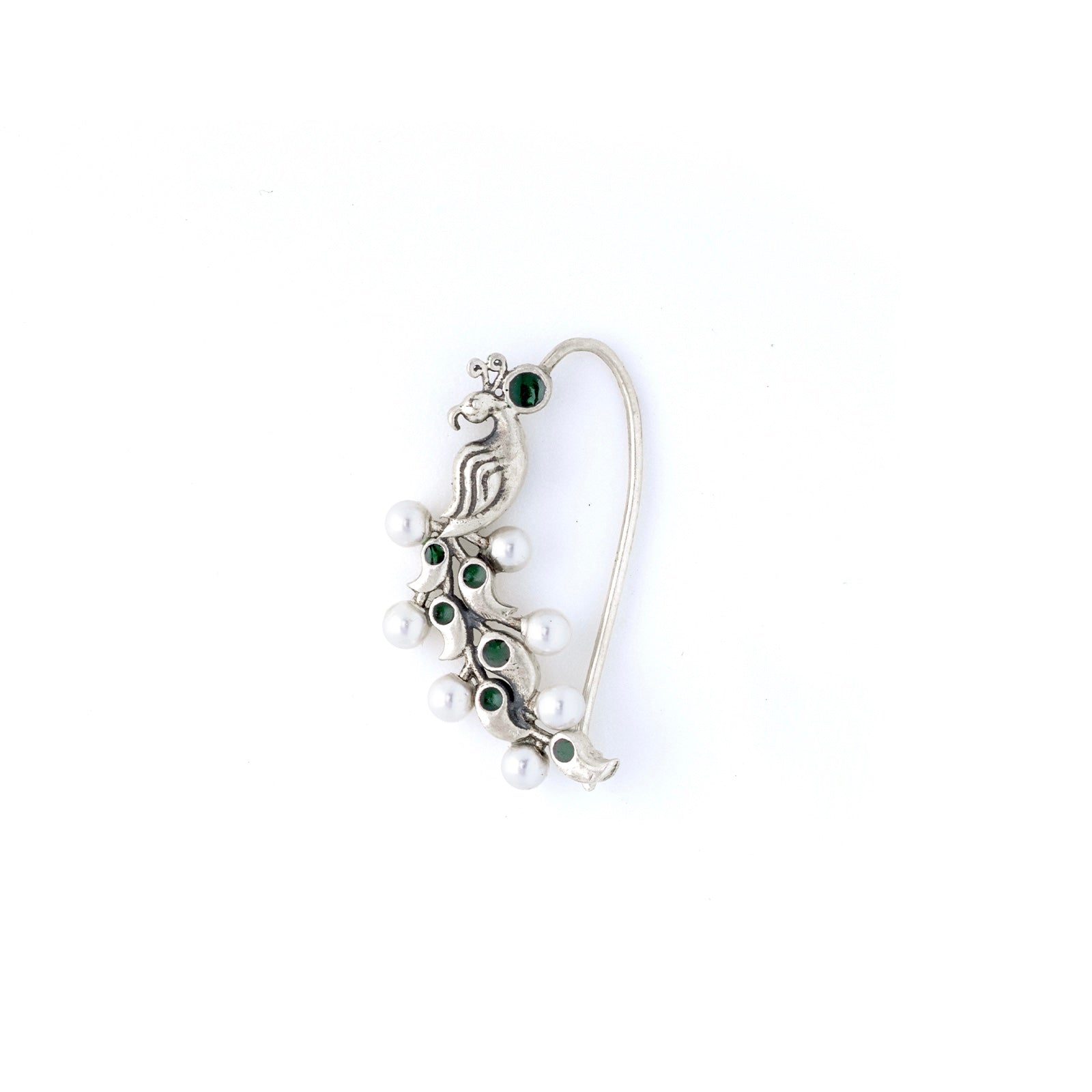 pearl peacock silver nath pierced right by moha