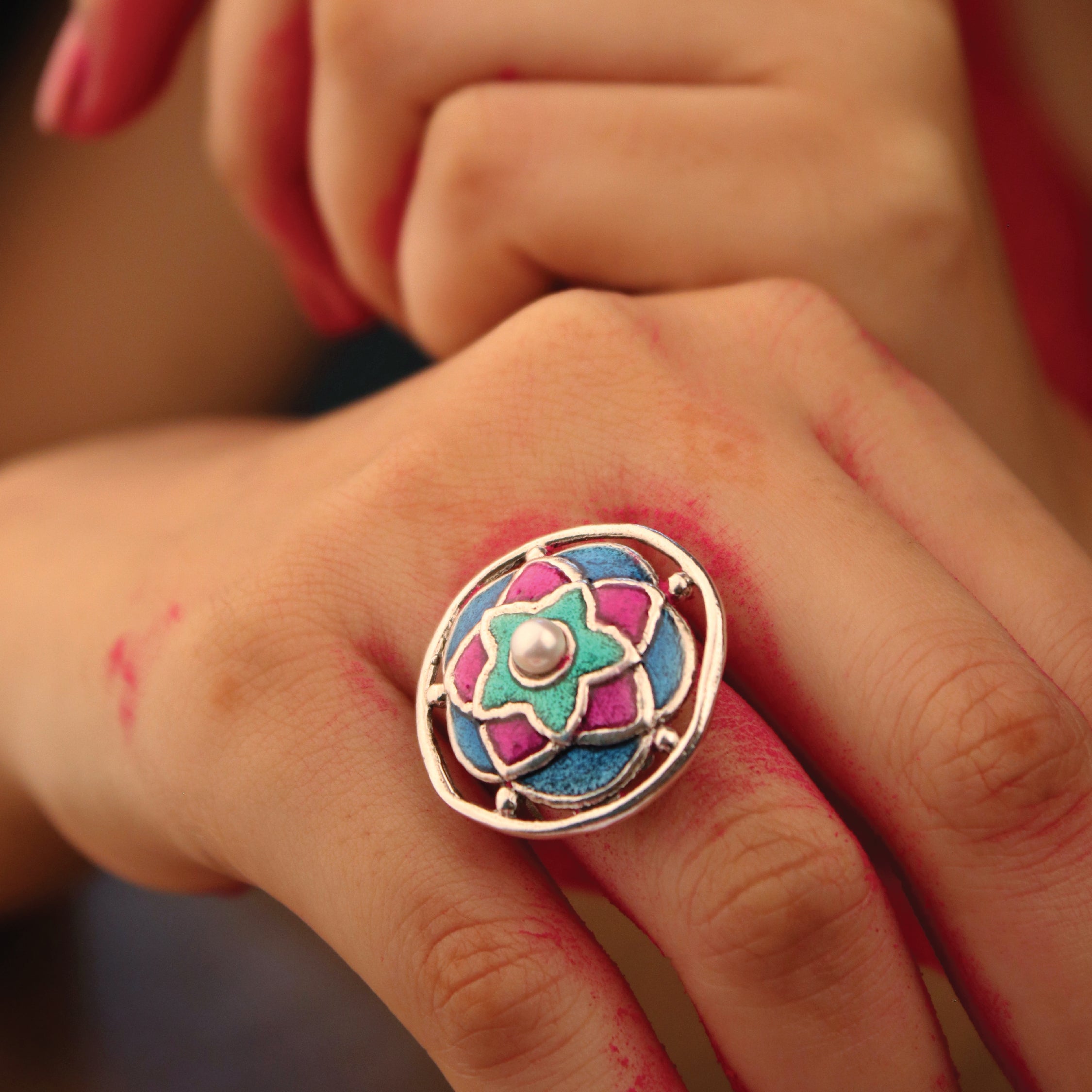 Rangeen Silver Finger Ring By Moha