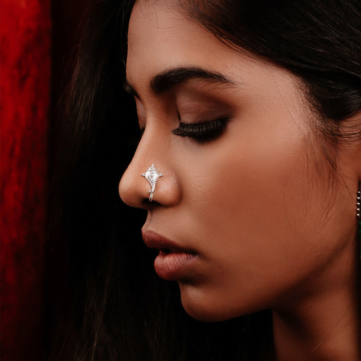 Shankha Silver Nose Pin - Pierced