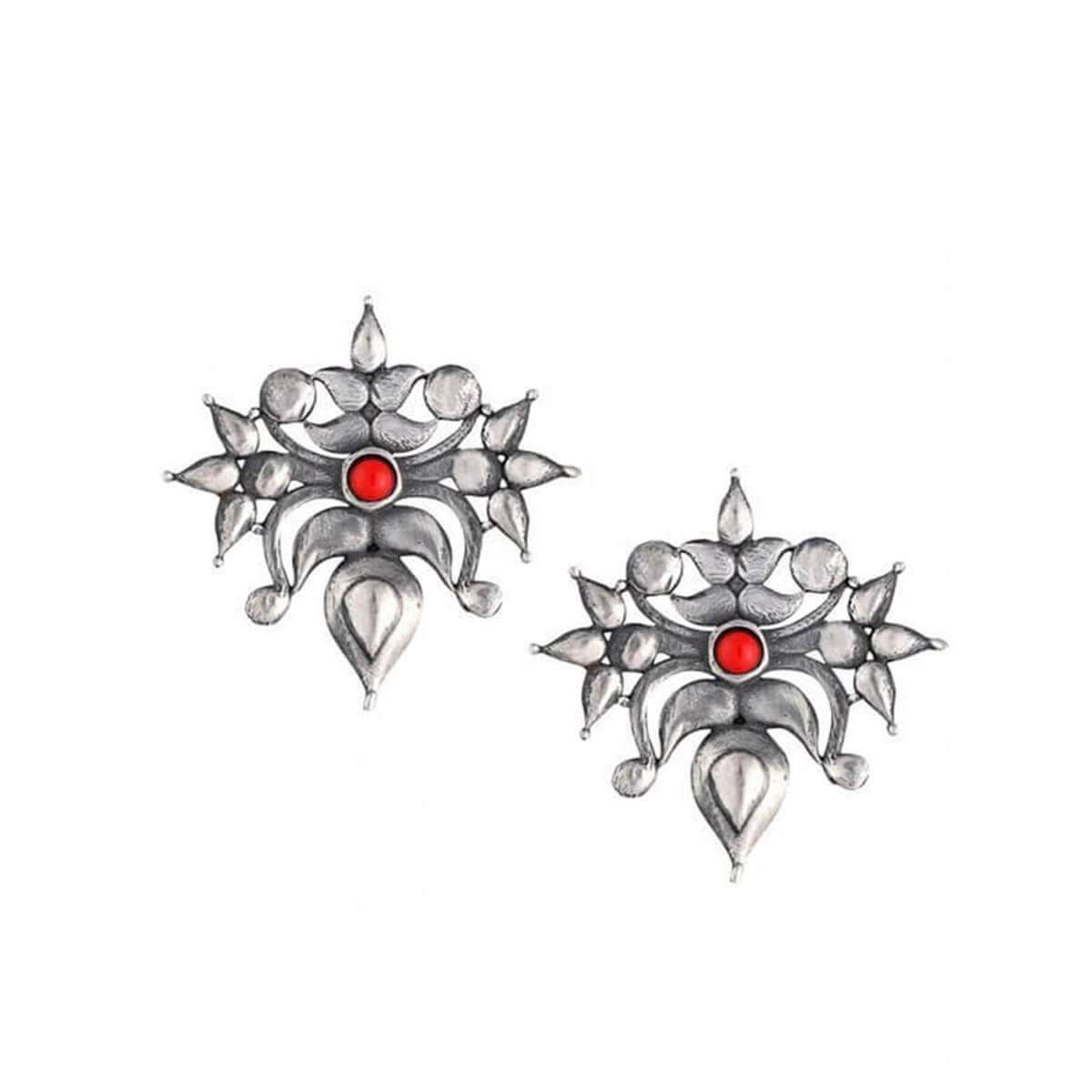 Toranful Rathika Silver Ear Studs -Coral - Silver Earrings Online - MohabyGeetanjali  