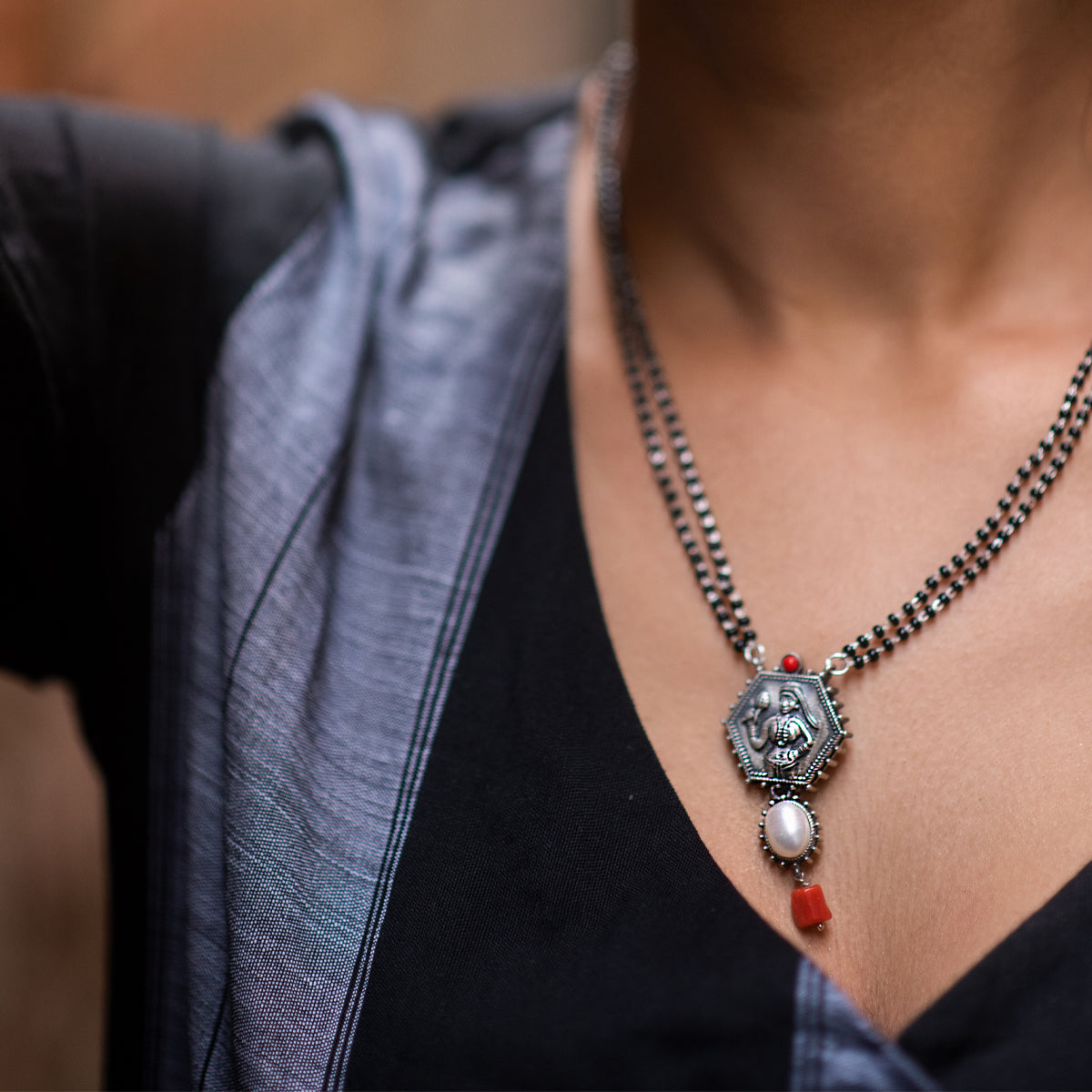 tribal queen silver mangalsutra by moha