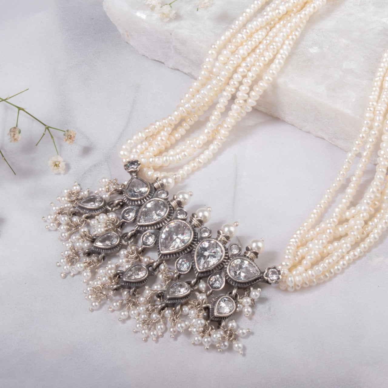 Maharashtrian Tanmani Silver Necklace (White) by Moha