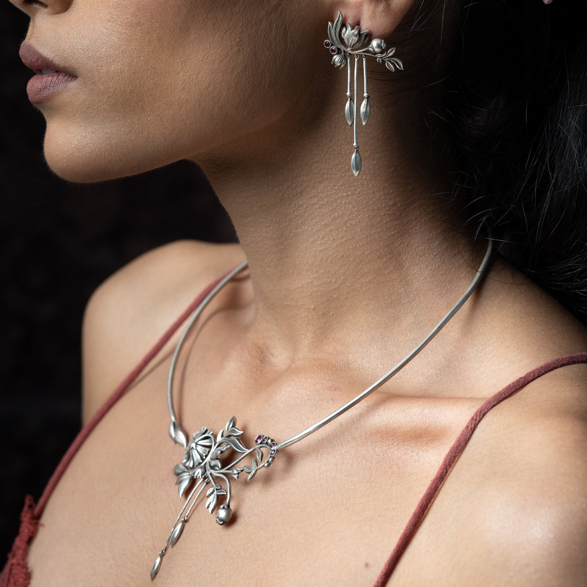 william morris 3 stems lilly silver earrings by moha