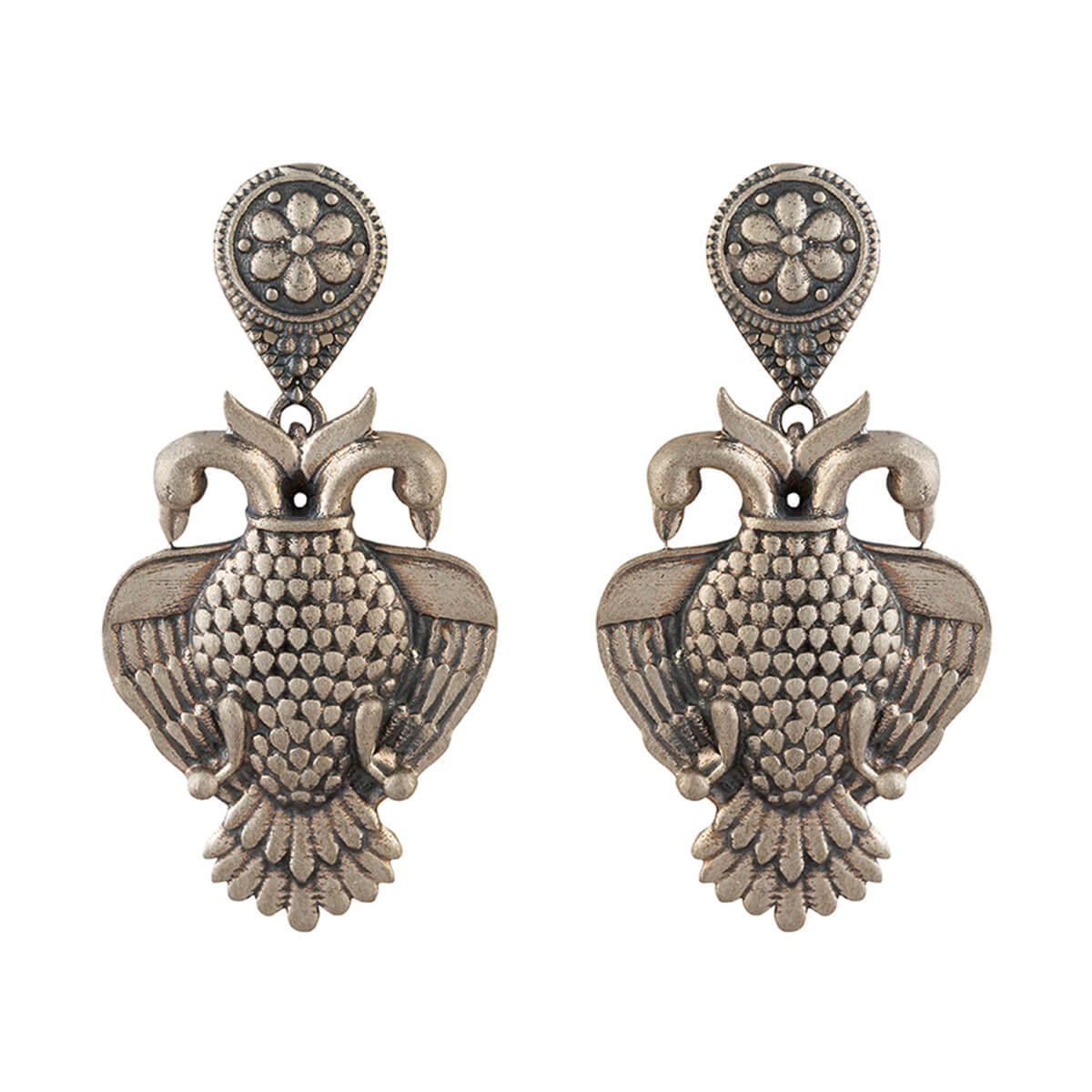 Aras (Gandabherunda) Silver Earrings - Big - mohabygeetanjali