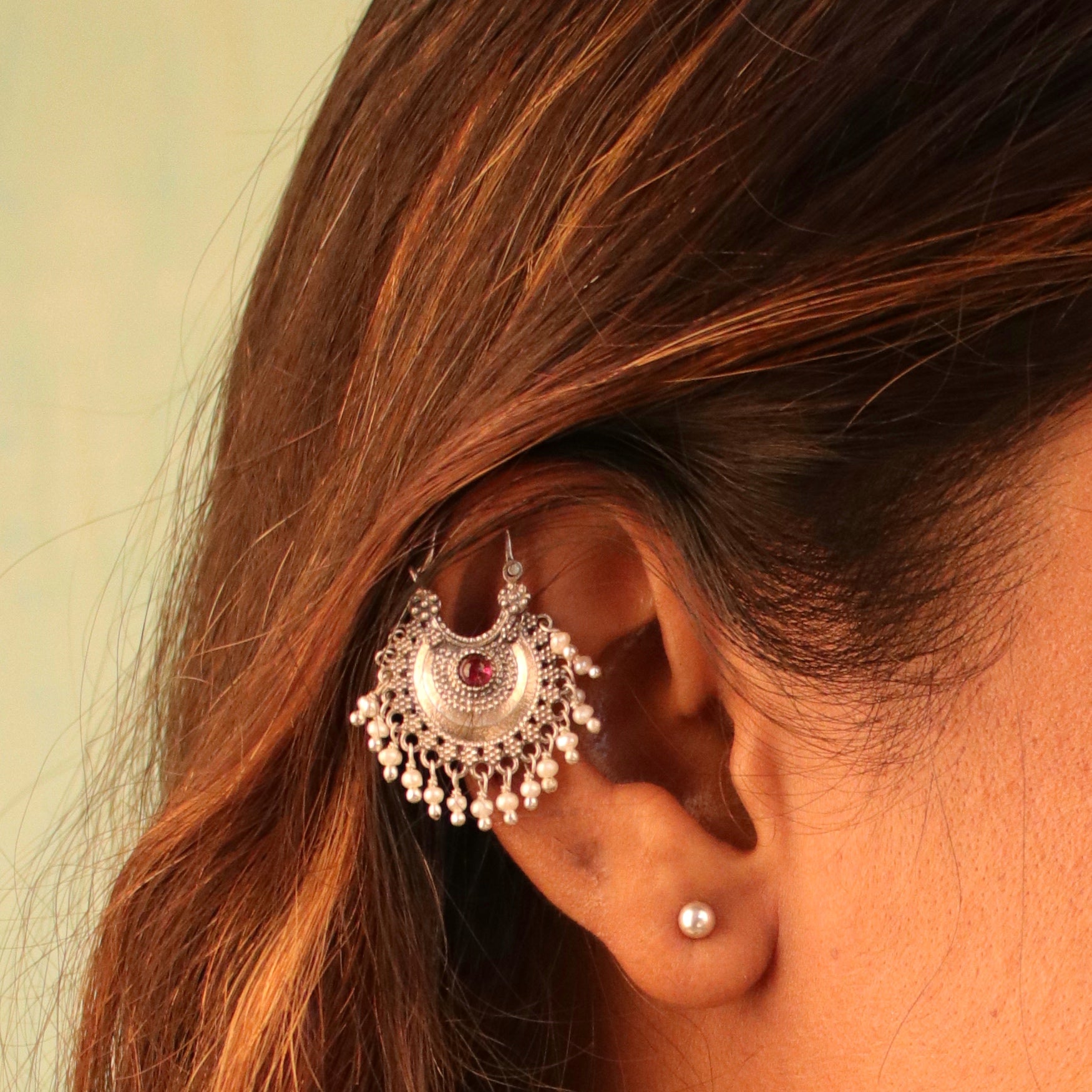 chandbali silver bugadi pierced single pink by moha