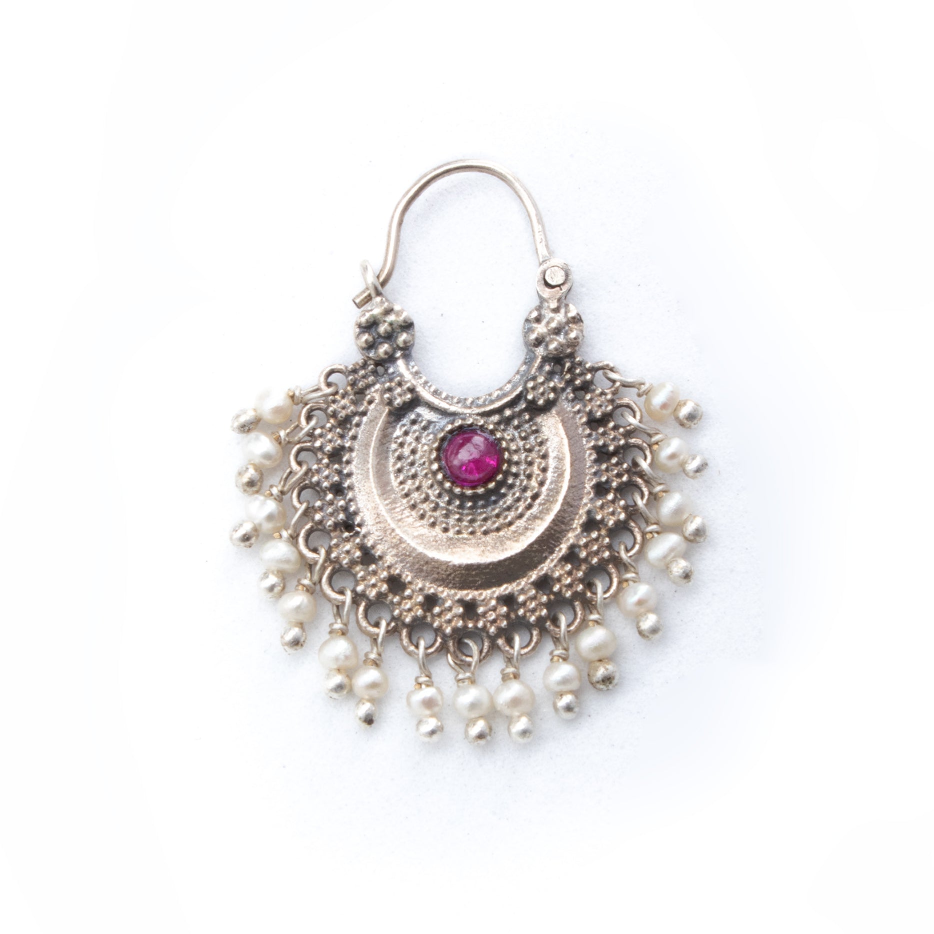 chandbali silver bugadi pierced single pink by moha