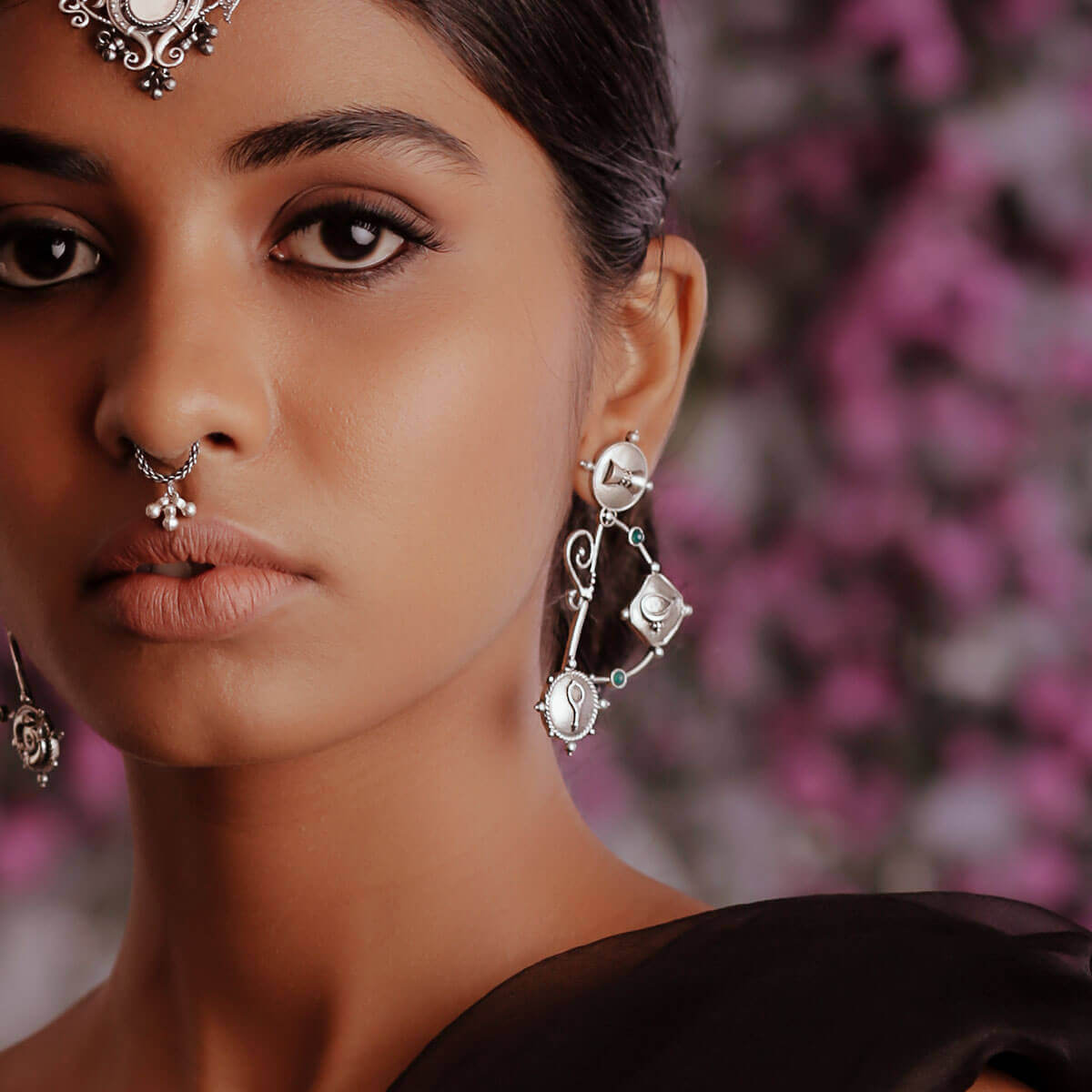 dhanush silver earring pink stone by moha