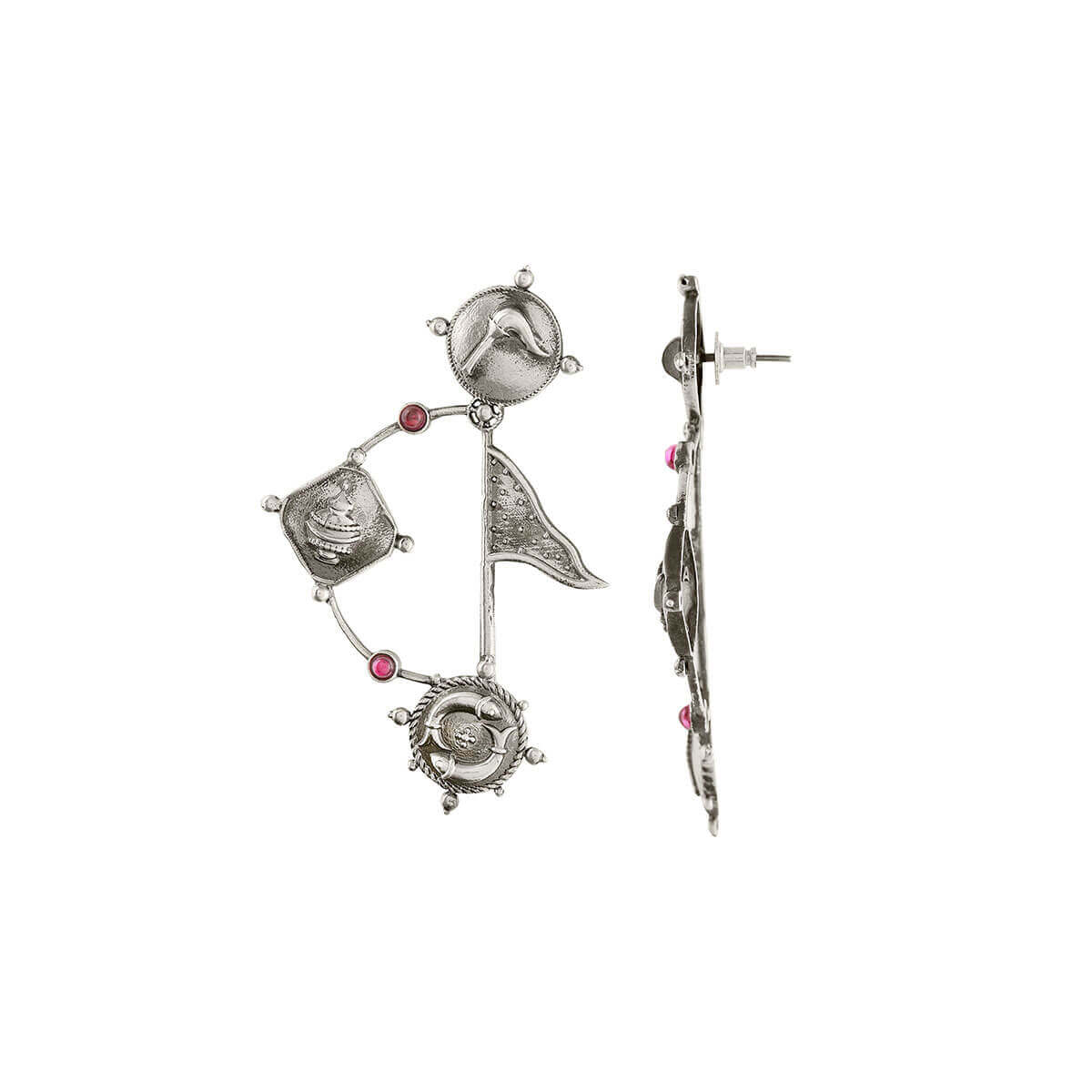 dhanush silver earring pink stone by moha