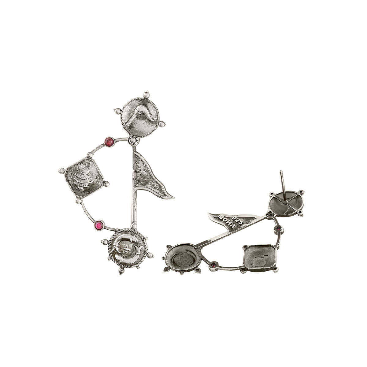 dhanush silver earring pink stone by moha