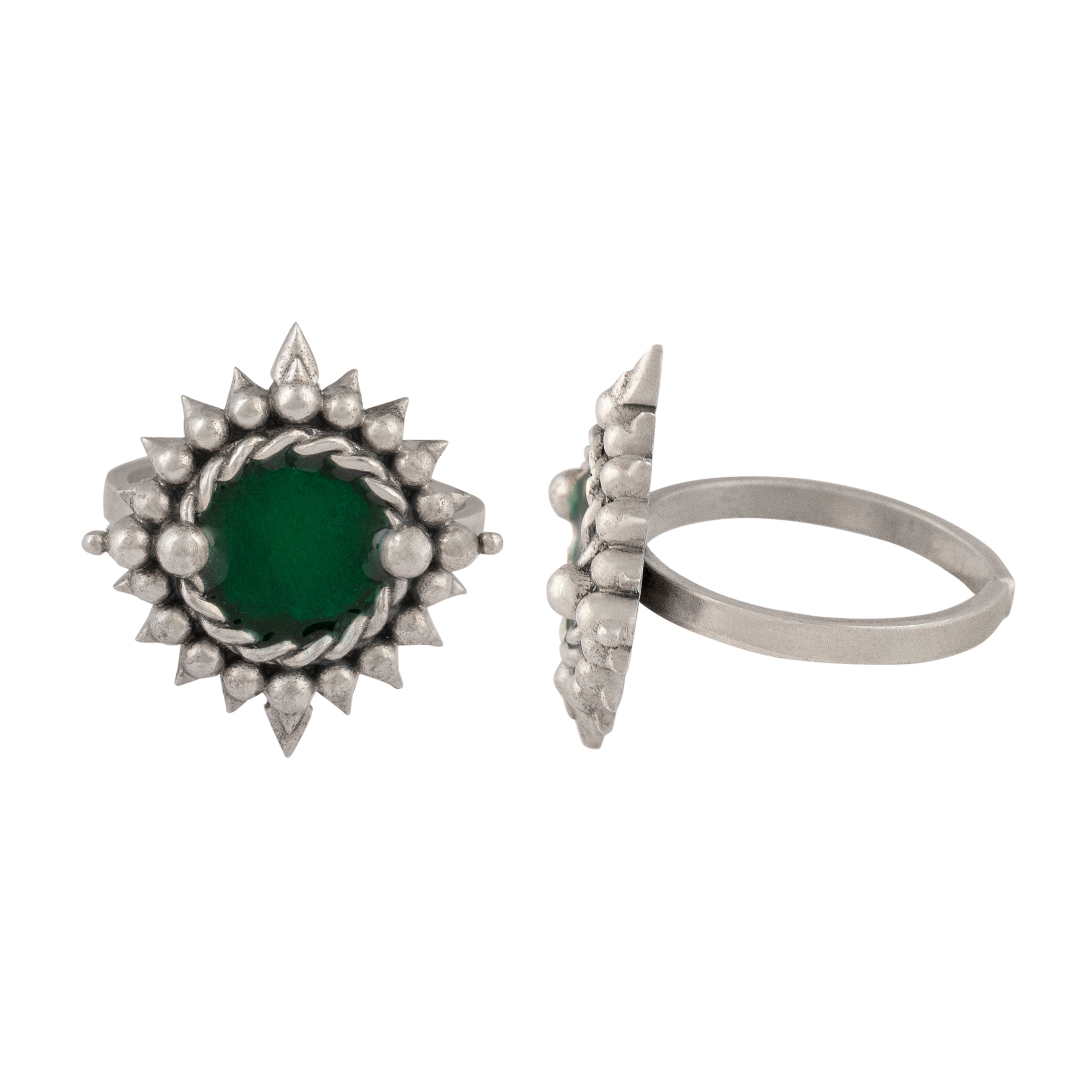 green meena silver toe rings by moha
