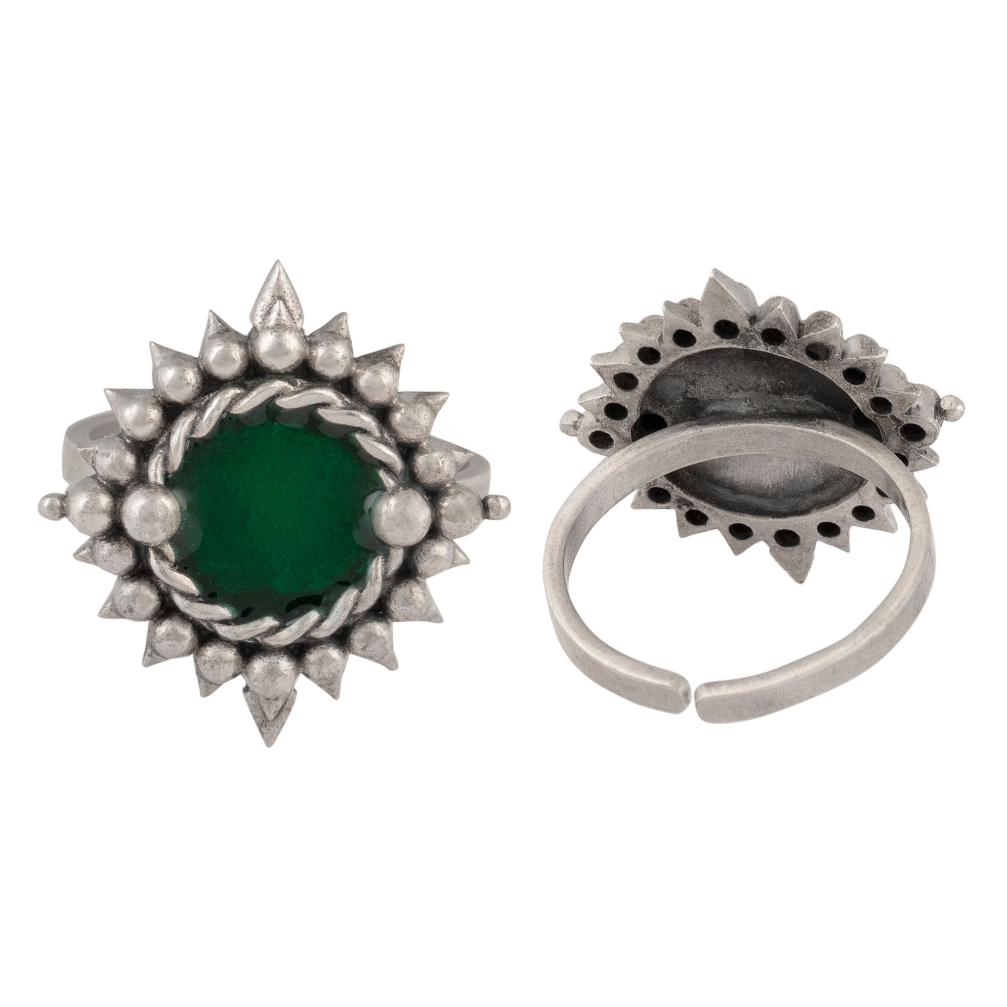 green meena silver toe rings by moha
