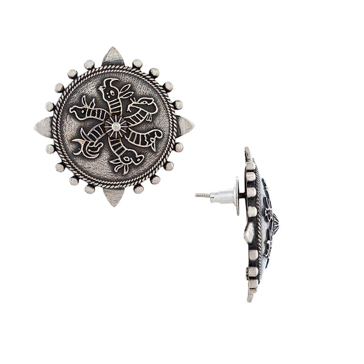 harappa hexa unicorn silver earrings by moha