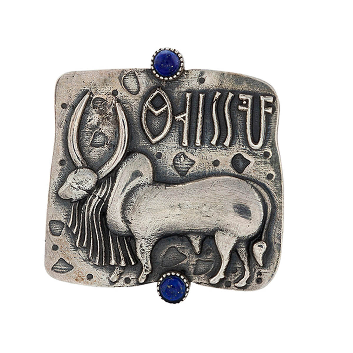 harappa vrishabh bull seal silver finger ring lapiz lazuli