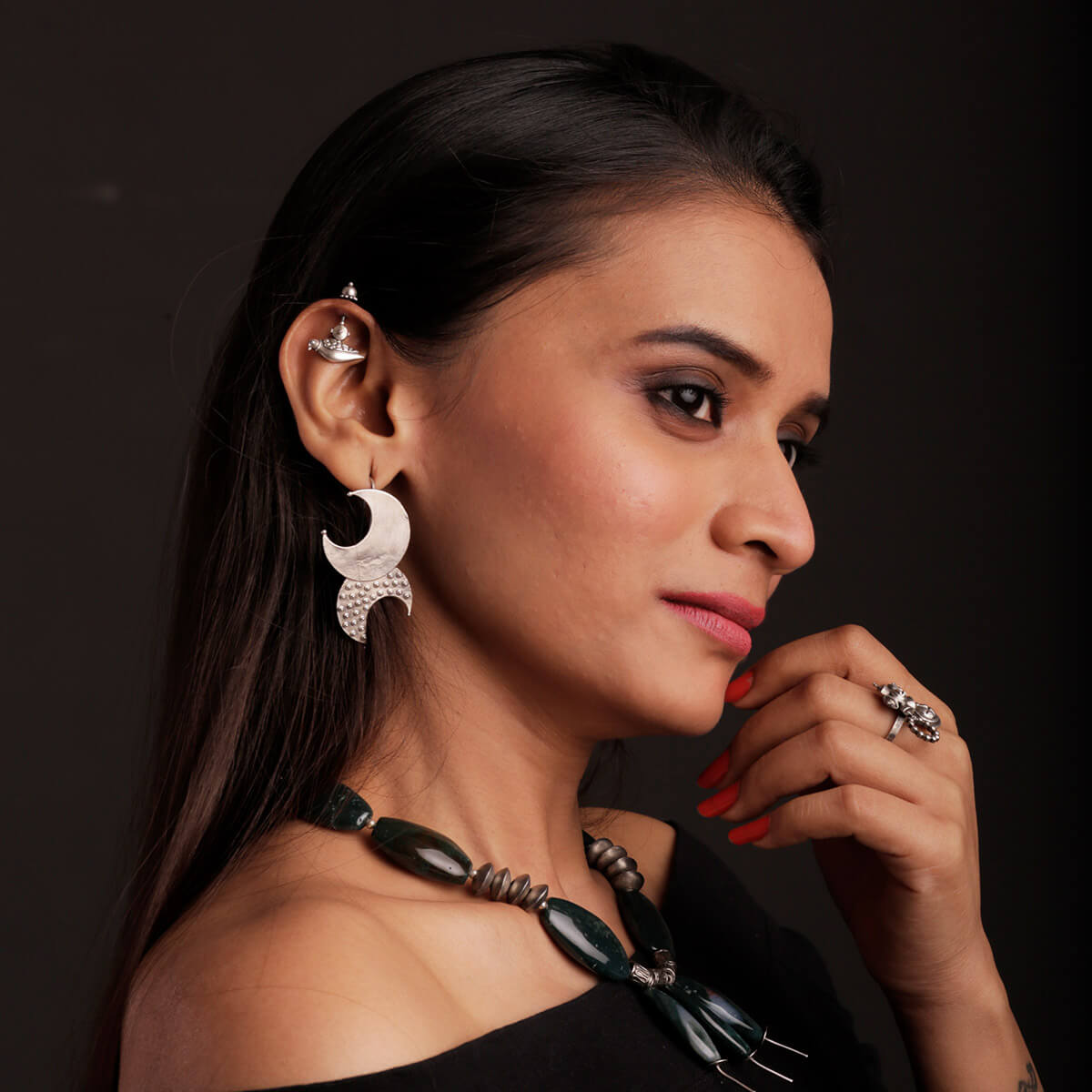 moon dangle silver earrings by moha