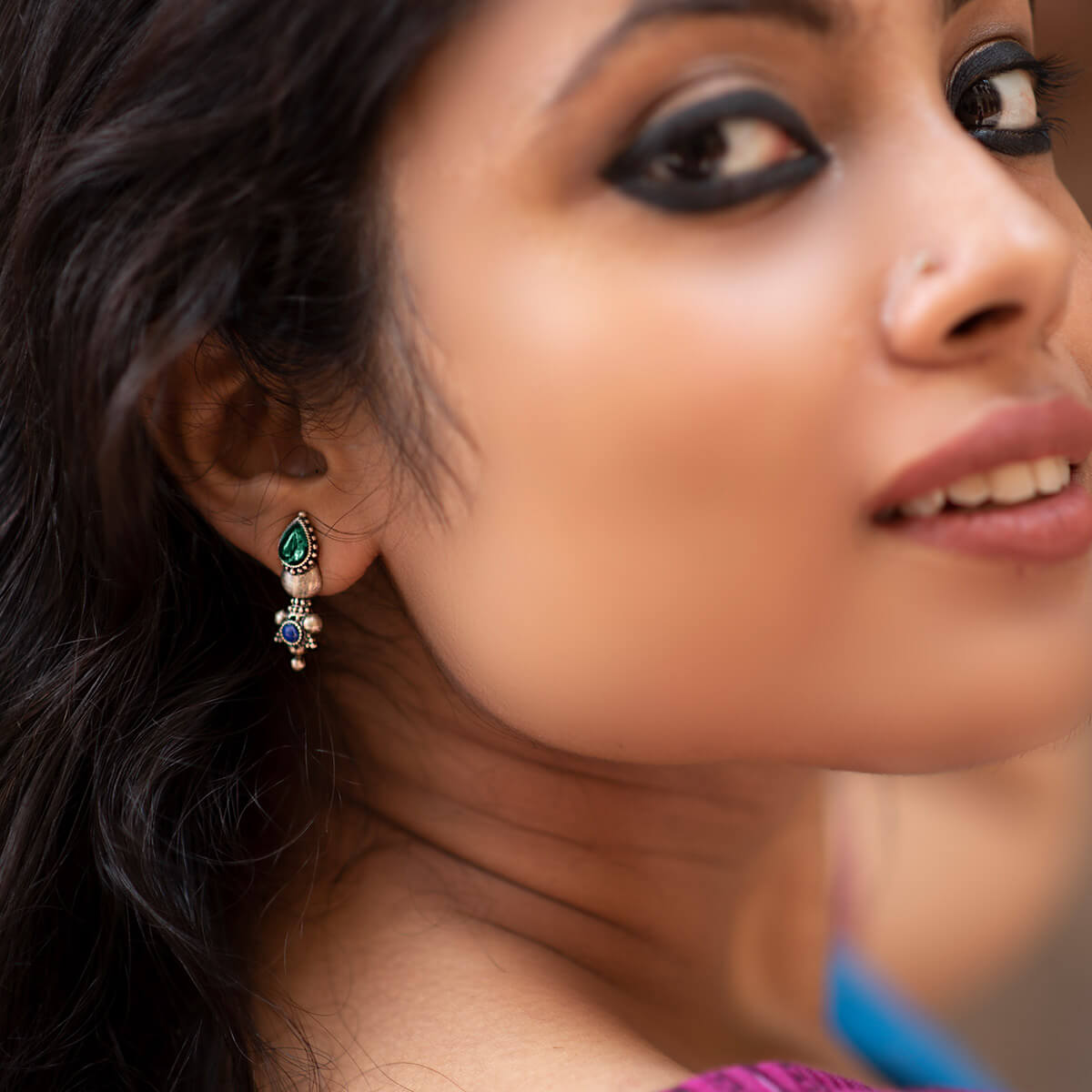 Buy Nazakat Silver Earrings - Green