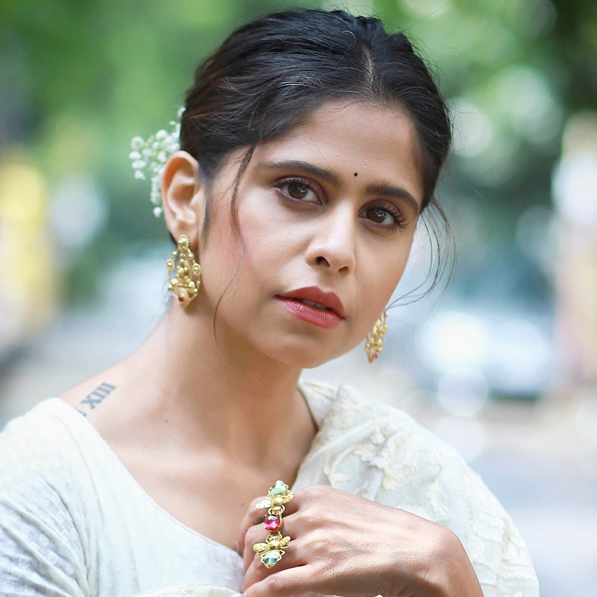 sai tamhankar in elliptical silver earcuffs by moha