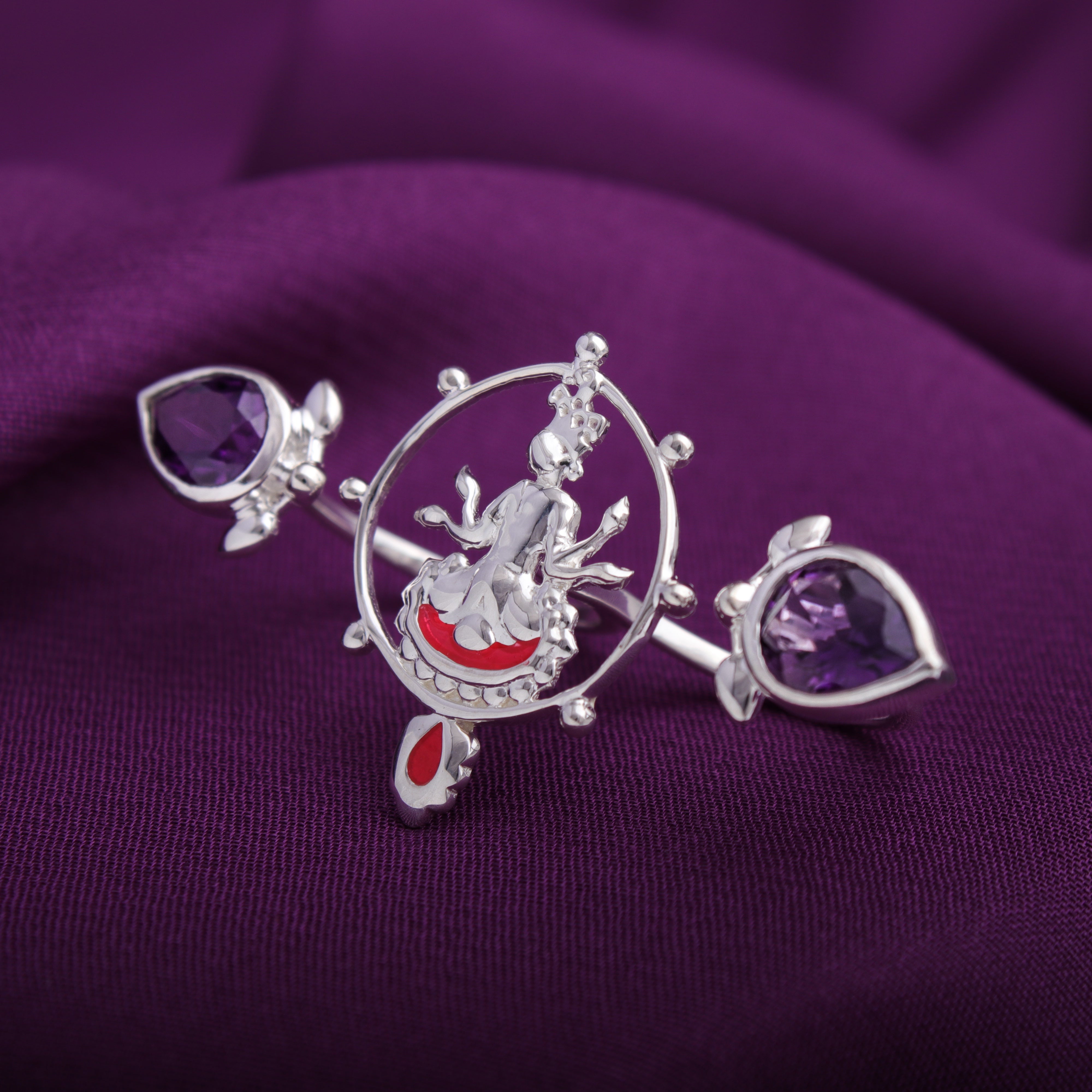 shyam amethyst double silver finger ring by moha