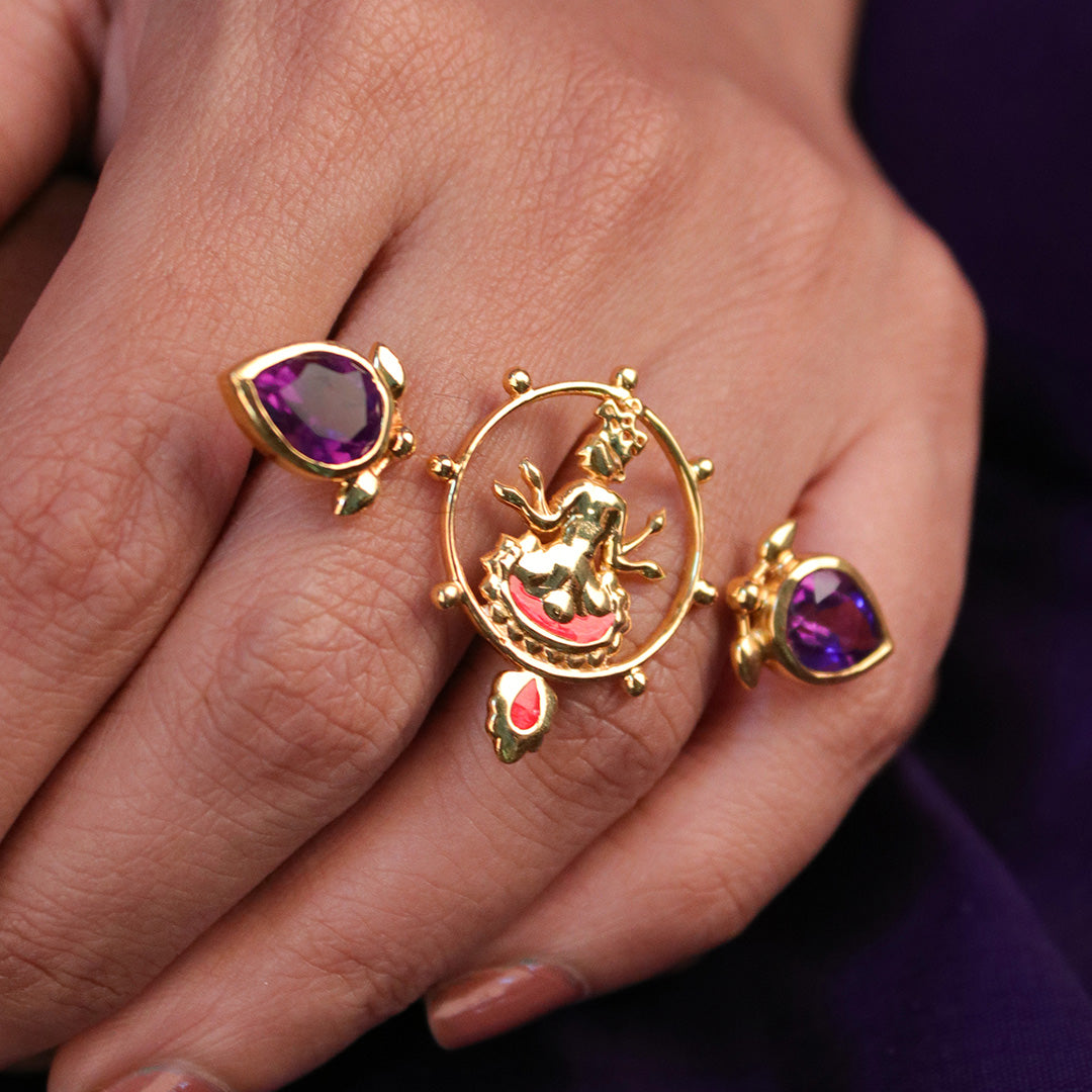 shyam amethyst double silver finger ring by moha