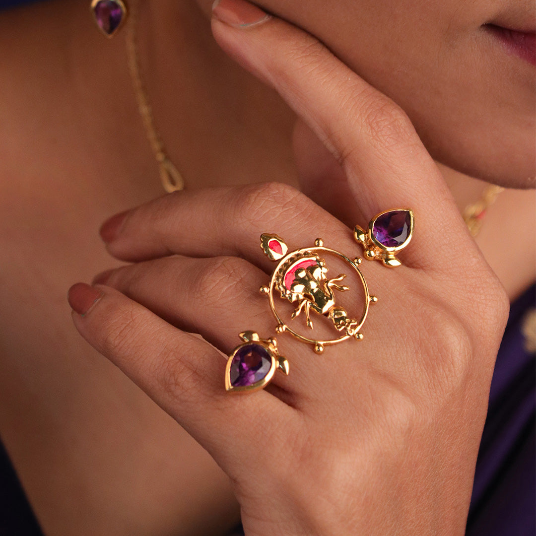 shyam amethyst double silver finger ring by moha
