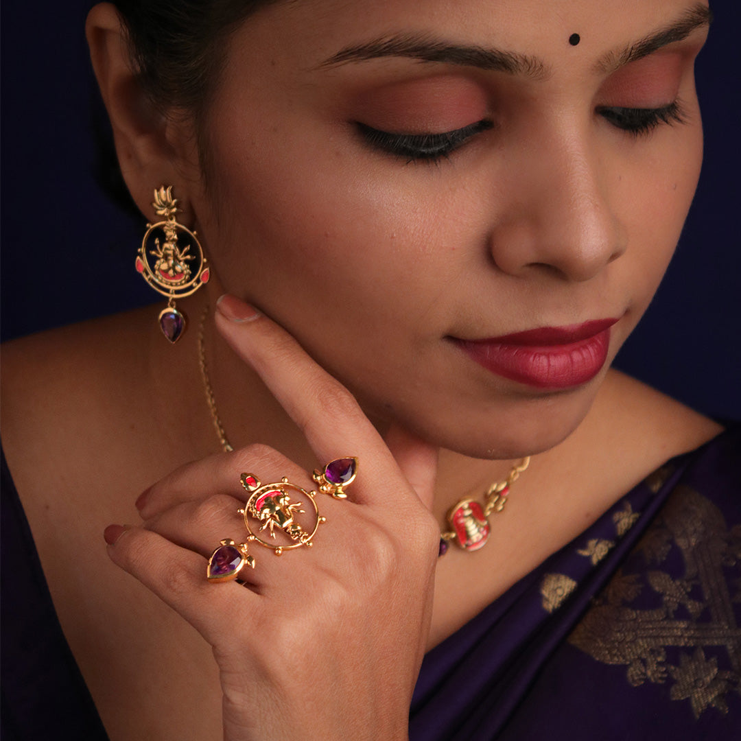 shyam amethyst double silver finger ring by moha